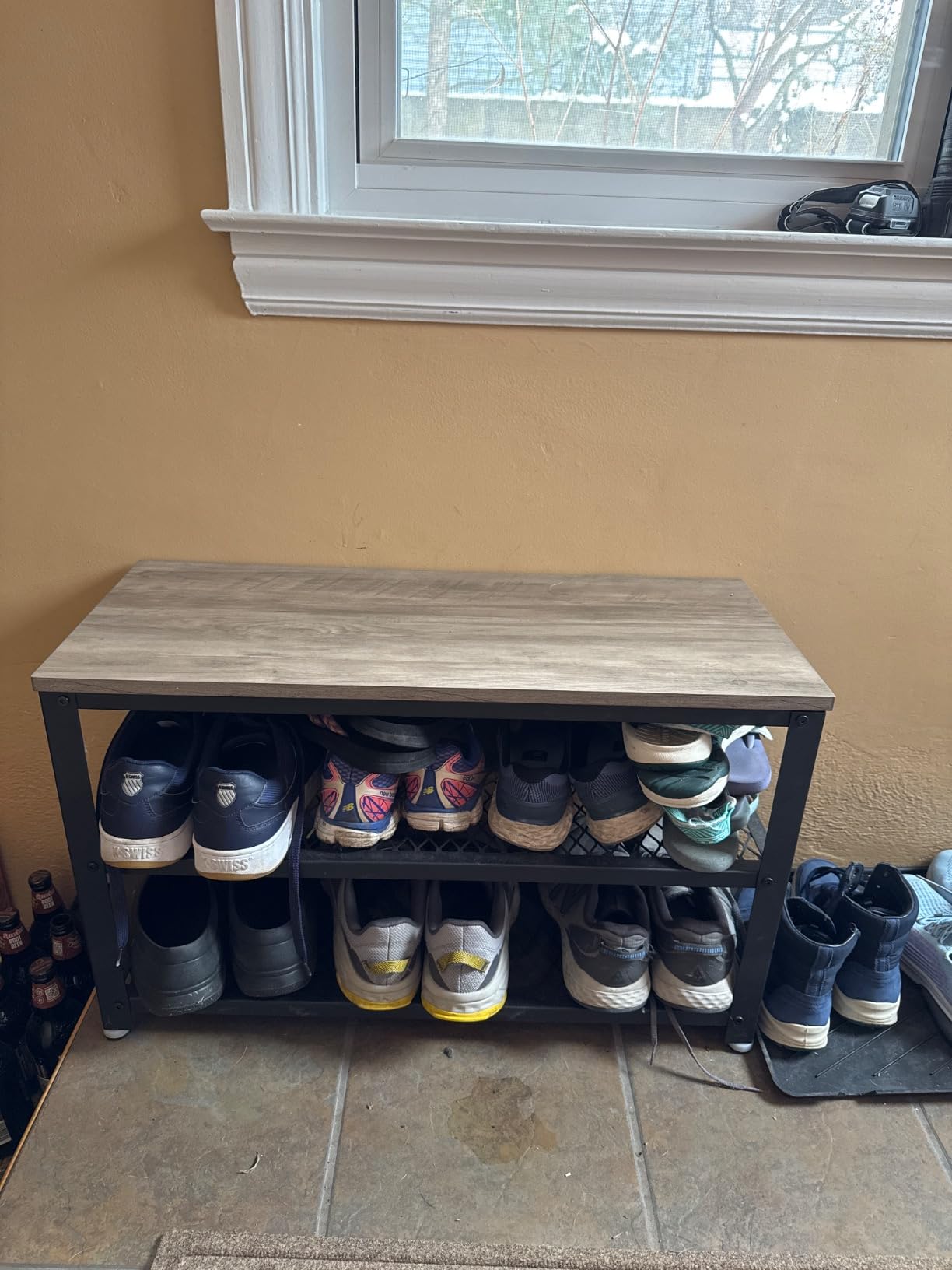 VASAGLE 3-Tier Shoe Rack, Storage Bench with Metal Mesh Shelves and Seat | Free Standing Shoe Organizer, 11.8 x 39.4 x 17.7 Inches, Rustic Brown and Black, DAXTON Collection ULBS078B01 customer photo 1