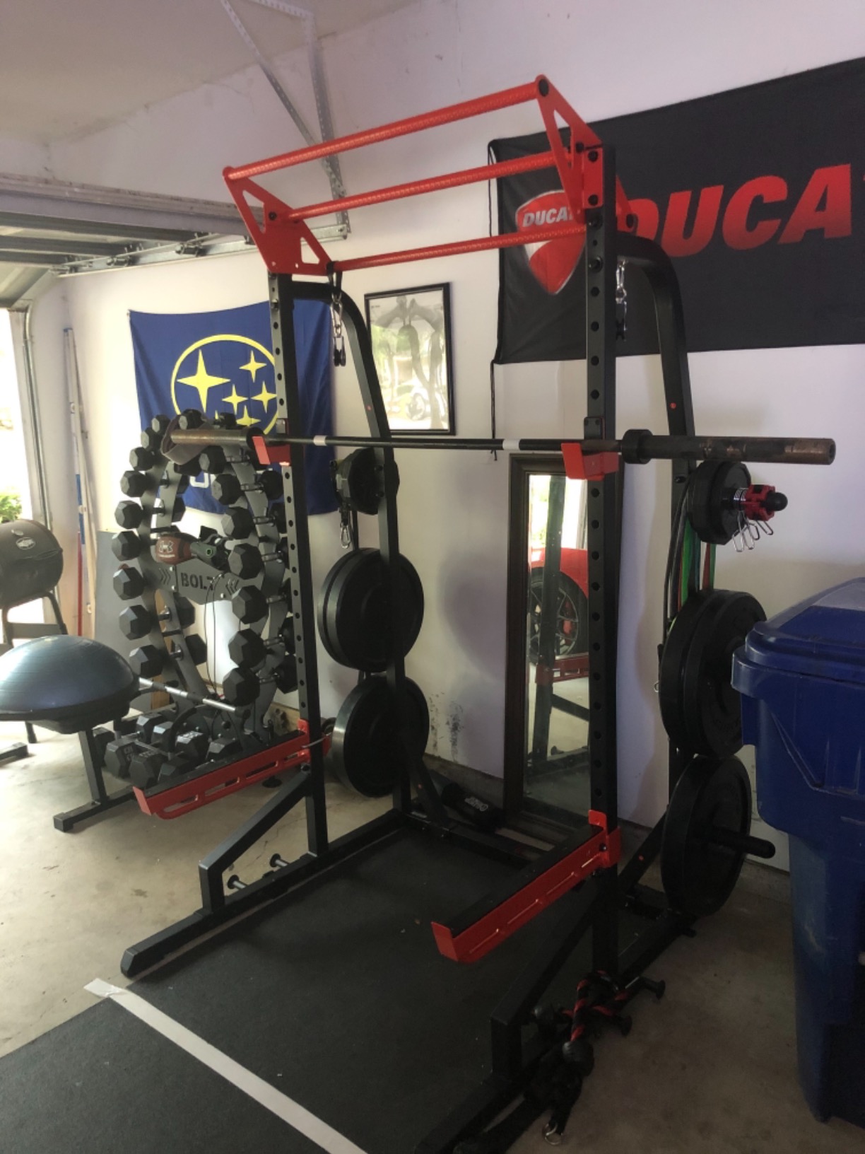 Sunny Health & Fitness Half Rack Cage with Adjustable Pull-Up Bar | 1000 lb Capacity, J-Hooks & Spotter Arms, 3-Way Pull-Up Bars, 7 ft Barbell Ready, 6 Plate Posts, Band Pegs, Bolt Anchors customer photo 2