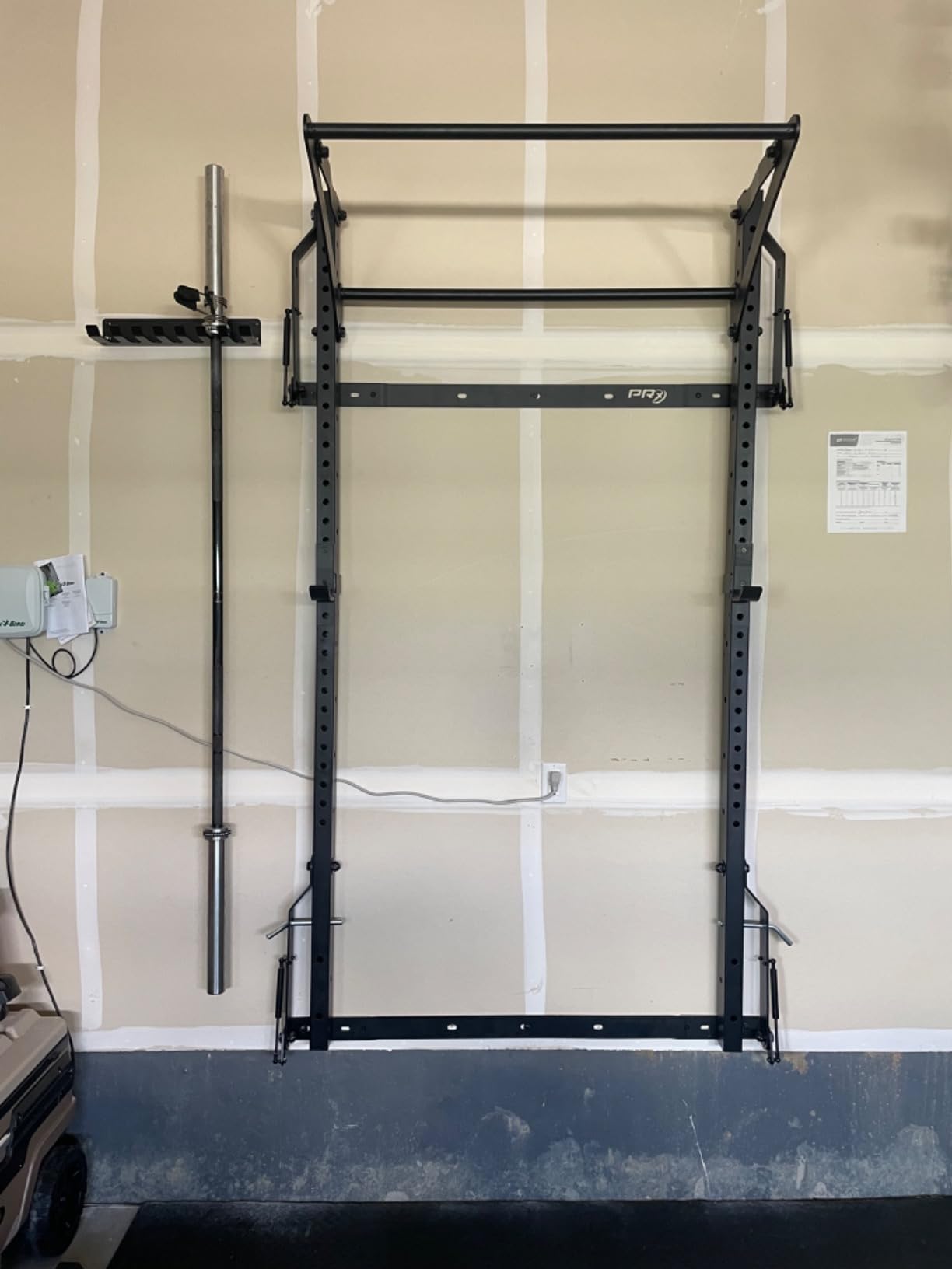 PRx Performance Murphy Foldable Squat Rack with Space-Saving Pull-Up Bar - Wall-Mounted Gym Equipment, Includes J-Cups for Barbell, Ideal for Strength Training, Bench Press and Leg Squats customer photo 1