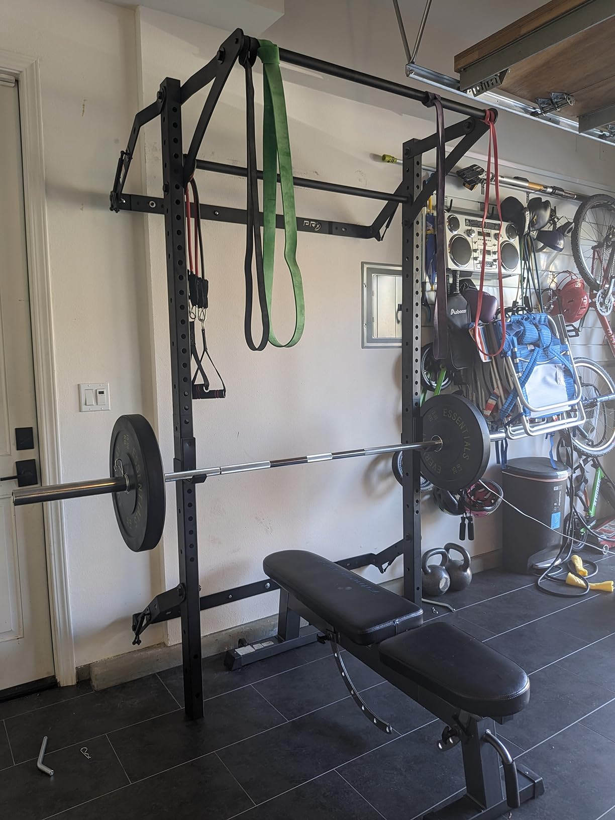 PRx Performance Murphy Foldable Squat Rack with Space-Saving Pull-Up Bar - Wall-Mounted Gym Equipment, Includes J-Cups for Barbell, Ideal for Strength Training, Bench Press and Leg Squats customer photo 2