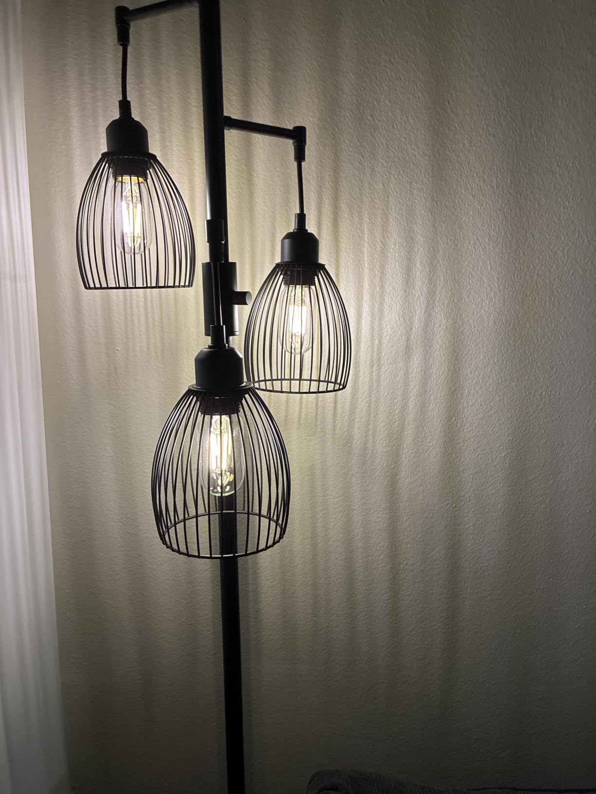 Dimmable Floor Lamp, 3 x 800LM LED Edison Bulbs Included, Farmhouse Industrial Floor Lamp Standing Tree Lamp with Elegant Teardrop Cage Tall Lamps for Living Room Bedroom Office Dining Room - Black customer photo 1