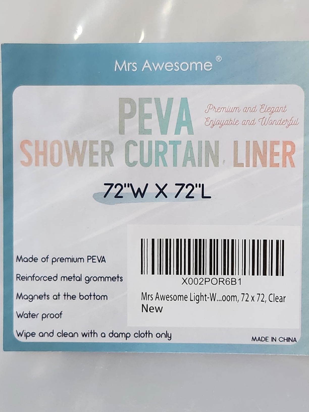 Mrs Awesome Clear Shower Curtain Liner with 3 Magnets, 72x72 customer photo 2