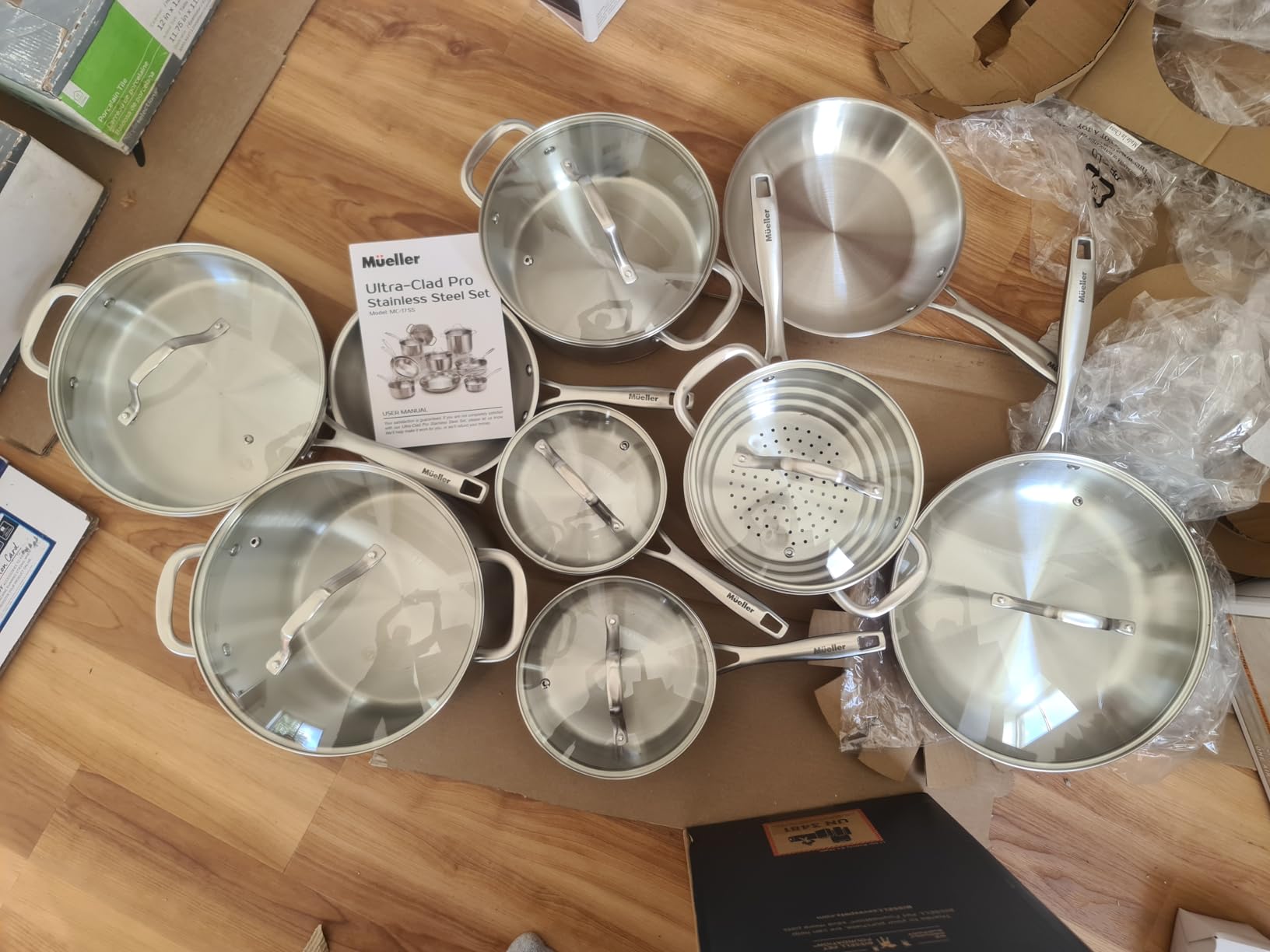 Mueller 17-Piece Stainless Steel Pots and Pans Set, Tri-Ply Ultra-Clad Pro - Cookware Set, Induction Ready, Oven Safe, Even-Heat Aluminum Core, Includes Skillets, Saucepans, Dutch Oven, Stockpot customer photo 1