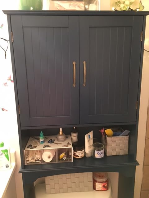 Yaheetech Over the Toilet Storage Cabinet, Bathroom Organizer, White | Adjustable Shelf Frees Up Floor Space, Open Compartment, 2 Beadboard Doors, Holds Towels, Anti-Tip Kit Included customer photo 2