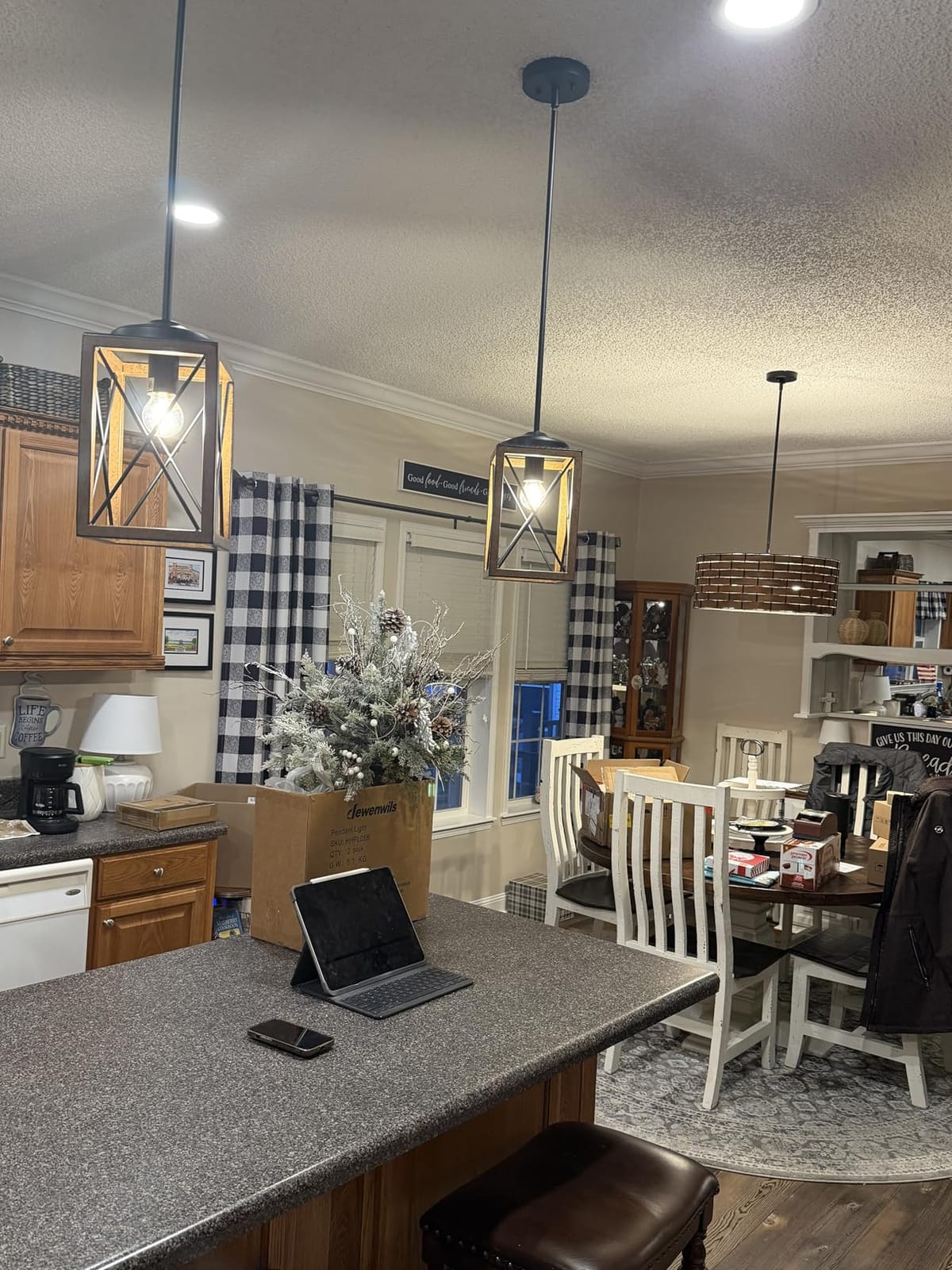 DEWENWILS Farmhouse Pendant Light 2-Pack Kitchen Island Wood Grain Bronze | 48