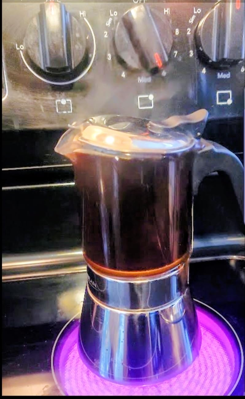 SIXAQUAE Moka Induction Stovetop Espresso Maker, Crystal Glass-top & Stainless Steel Espresso Moka Pot, Classic Italian coffee maker, 240ml(6cup) customer photo 1