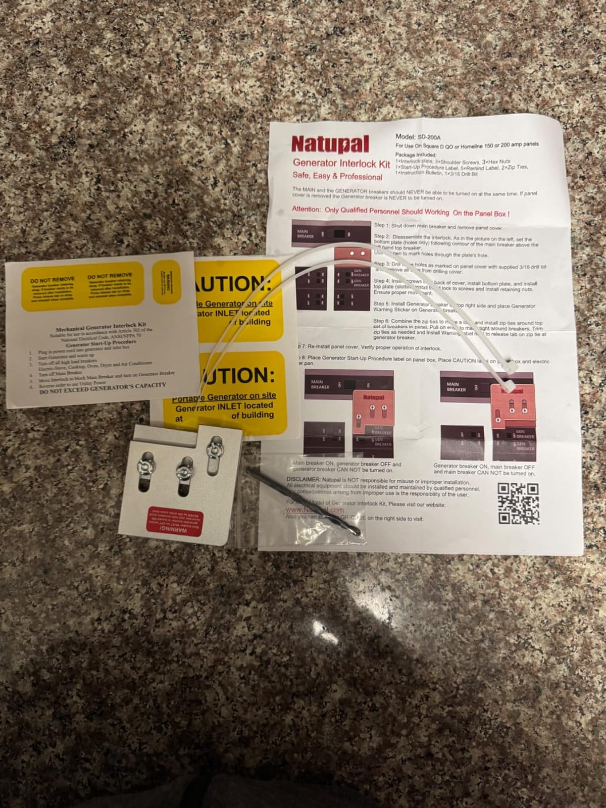 Generator Interlock Kit Compatible with Square D QO or Homeline 150 or 200 amp panels. 1 3/8 inches Spacing between main and generator breaker, Professional and Interlock Kit (SD200A) customer photo 1