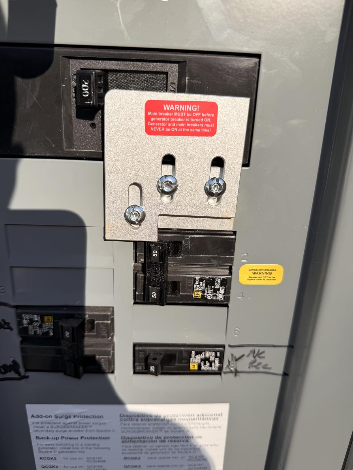 Generator Interlock Kit Compatible with Square D QO or Homeline 150 or 200 amp panels. 1 3/8 inches Spacing between main and generator breaker, Professional and Interlock Kit (SD200A) customer photo 2
