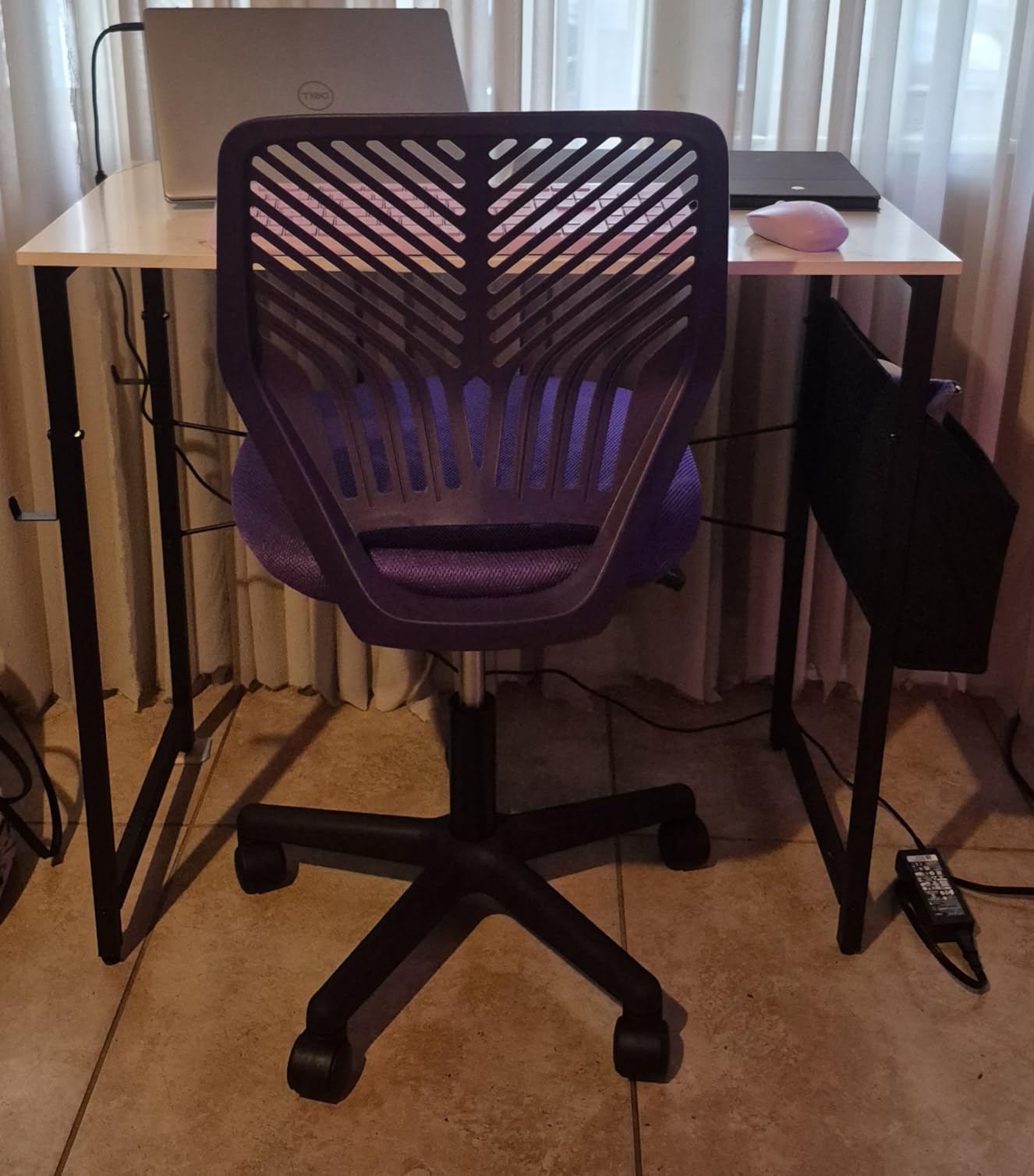 Yaheetech Small Desk Chair, Armless Adjustable Swivel Seat, Black | Padded mesh seat and ventilated resin back, compact armless frame rolls and adjusts for study and small desks, holds 300 lb. customer photo 1