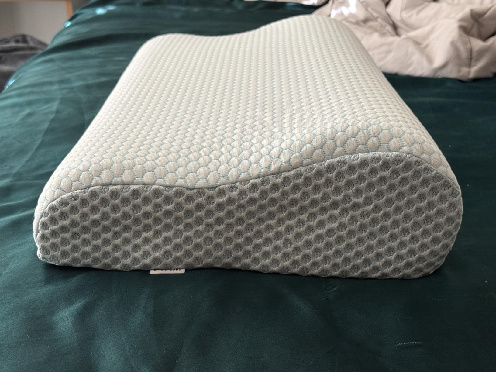 Anvo Memory Foam Pillow, Neck Contour Cervical Orthopedic Bed Pillow for Sleeping Side Back Stomach Sleeper, Ergonomic Design for Neck and Shoulder Pain Relief, Blue White, Firm customer photo 1