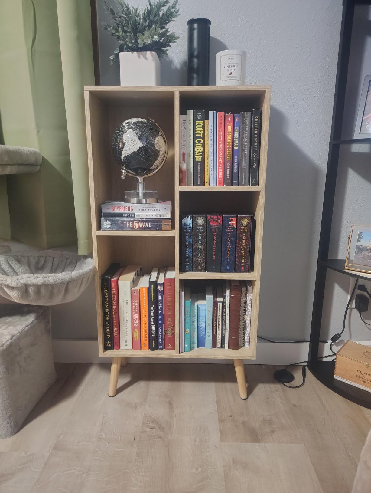 LEYAOYAO Cube Bookshelf, Mid-Century Modern Book Shelf with Legs, Brown | 3 Tier Bookcase, Rustic Wood Bookshelves, Freestanding Small Storage Organizer, Open Shelves for Bedroom, Living Room, Office customer photo 1