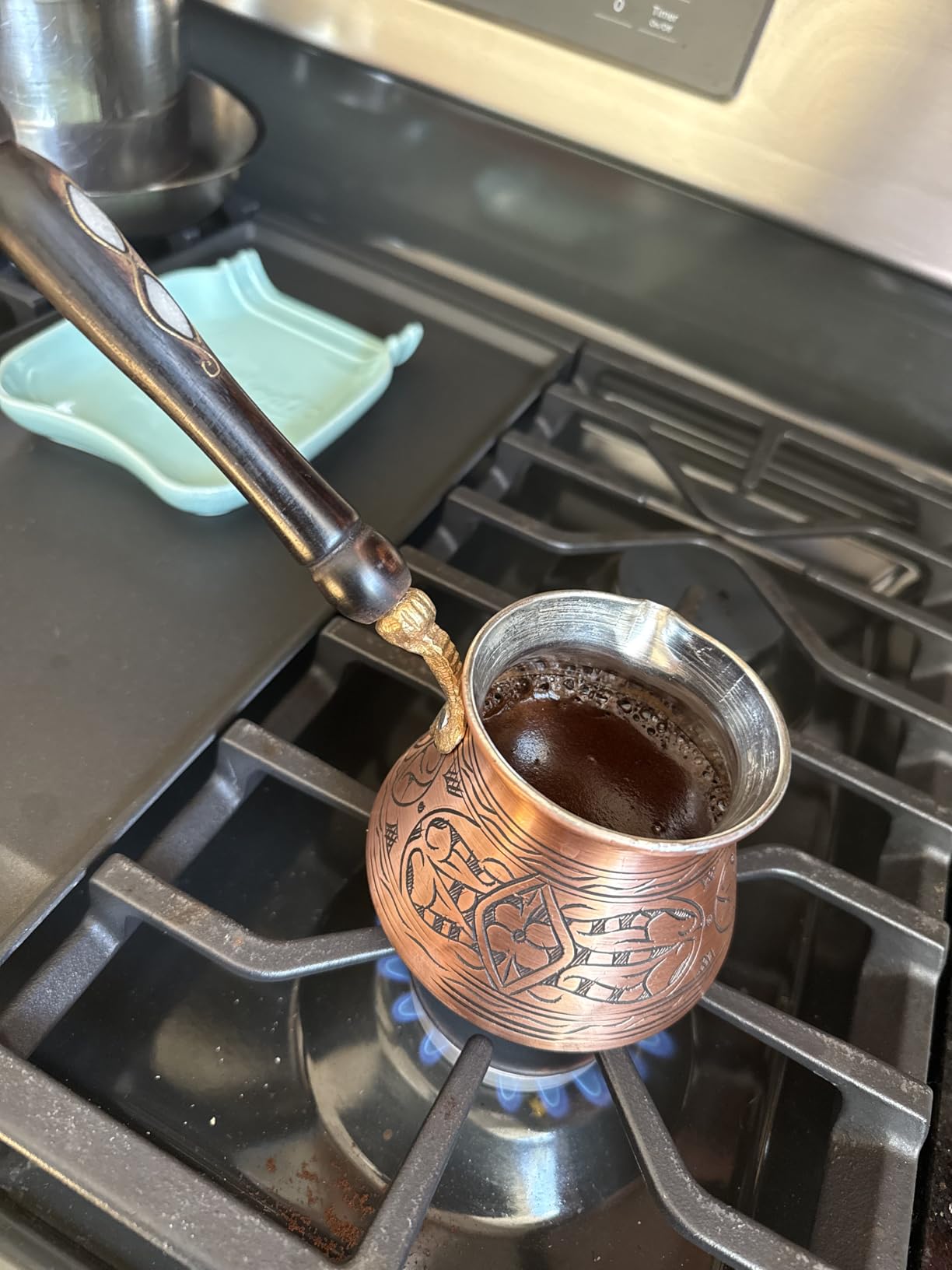 BCS 12 oz Handmade Copper Turkish Coffee Pot, Hand-Engraved Cezve & Spoon customer photo 2