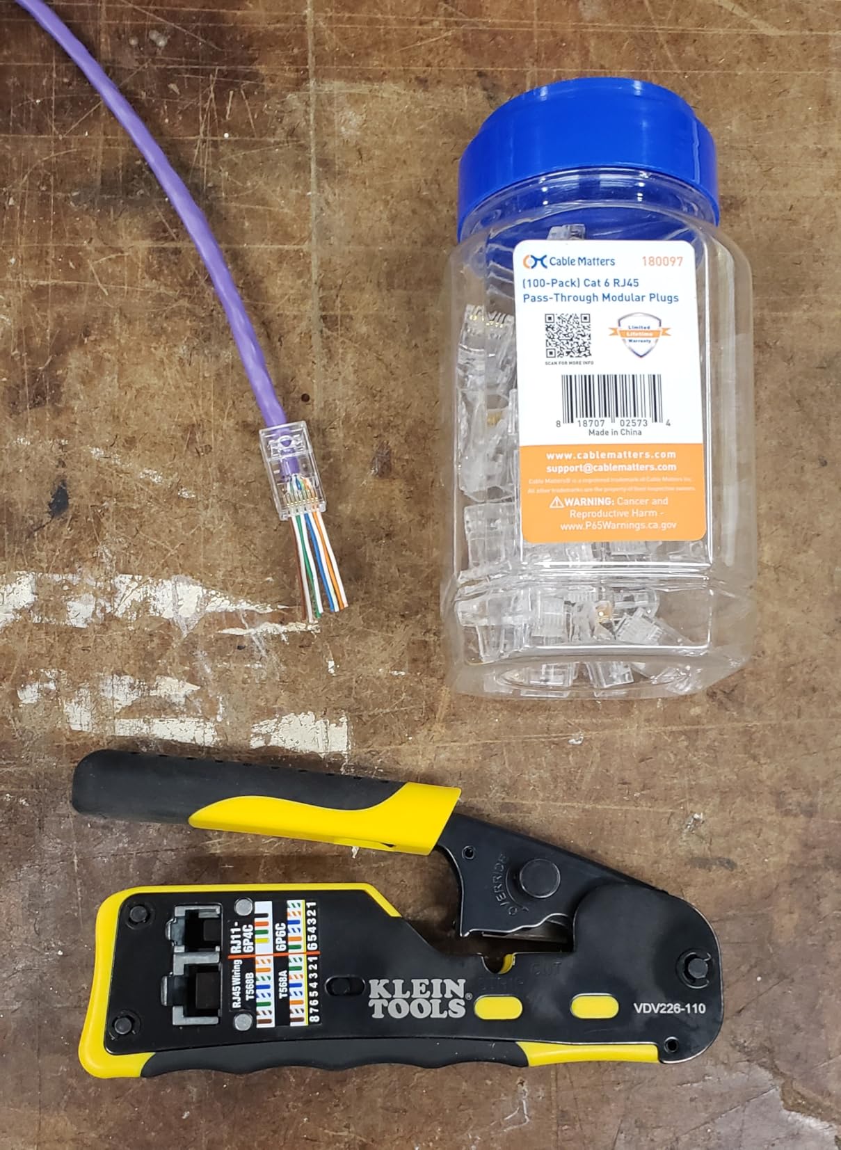 Klein Tools 80024 Ratcheting Data Cable and RJ45 Crimp Tool with CAT6 Plug 50-Pack, Pass Thru Installation Tool Kit customer photo 2