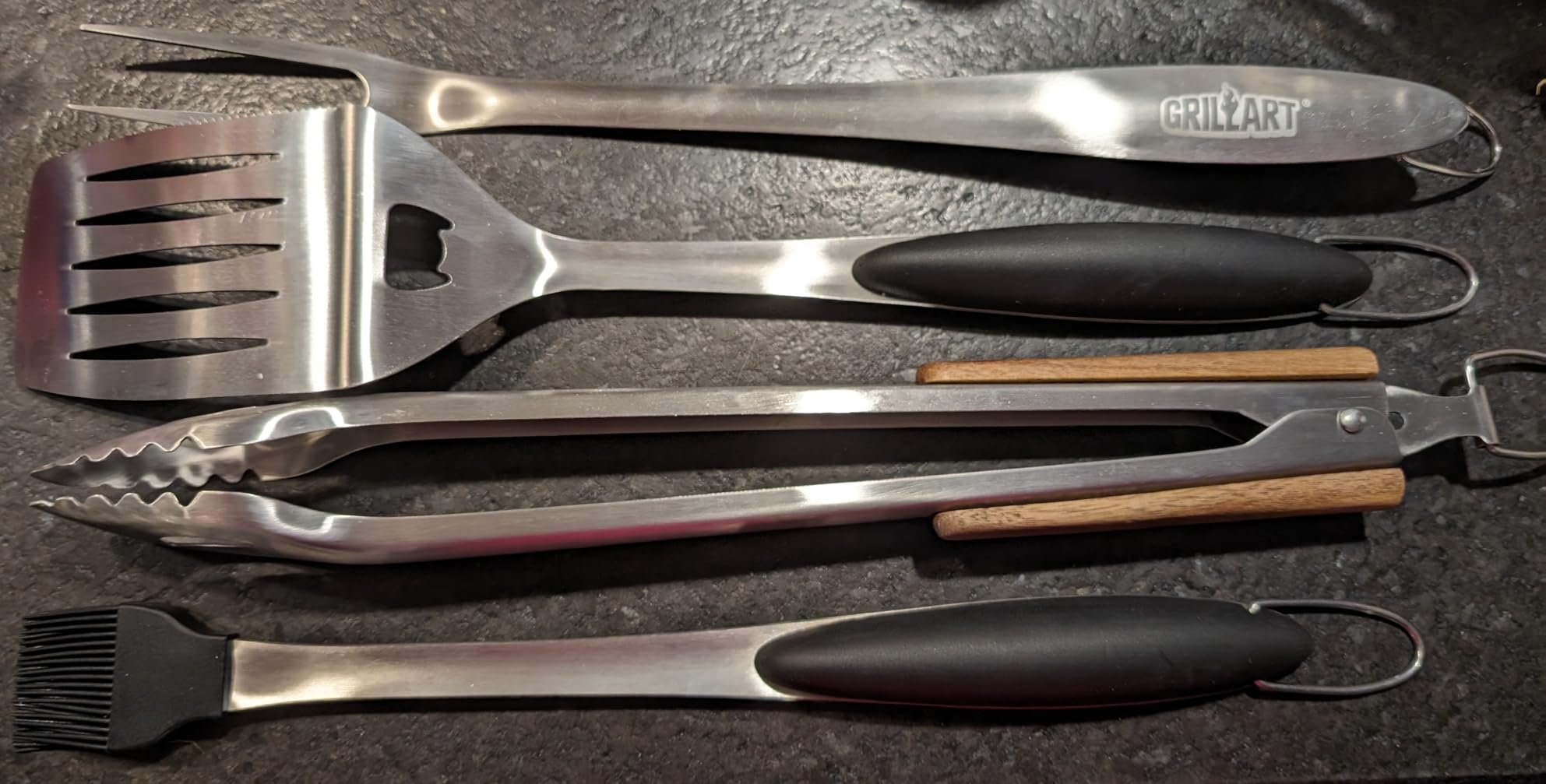 GRILLART BBQ Tools Grill Tools Set -18Inch Grilling Tools BBQ Set - Grill Accessories w/BBQ Tongs, Spatula, Fork, Brush- Stainless Grill Kit Grilling Set - Gift Ideas BBQ Accessories Gifts for Men Dad customer photo 1