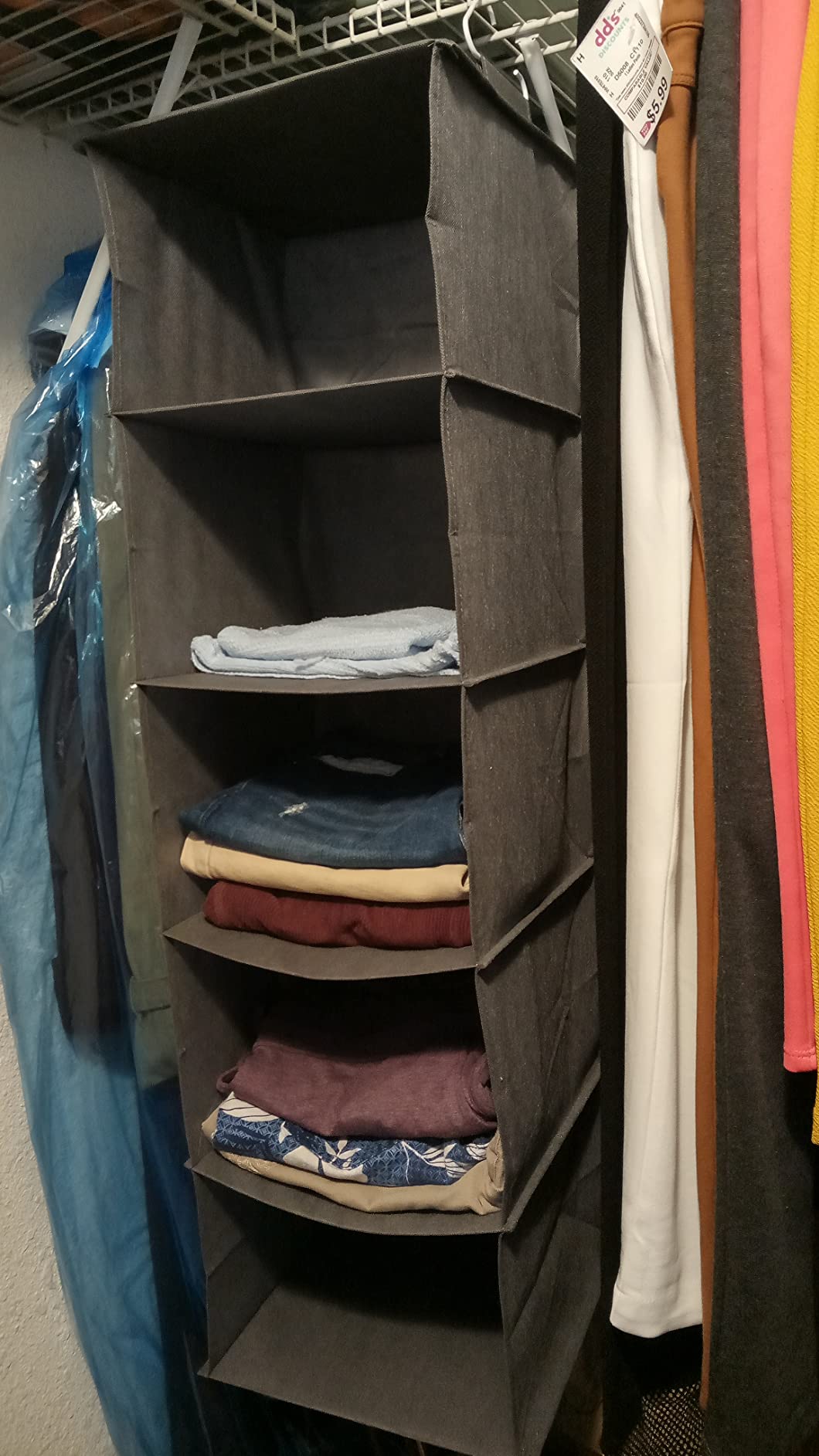 Lifewit Hanging Closet Organizer and Storage for Clothes 5 Tier | Portable, Foldable, Fabric, Top of Shelves with 2 Sturdy Hooks, Clothing Organization for Wardrobe, Dorm, Bedroom, Gray customer photo 2