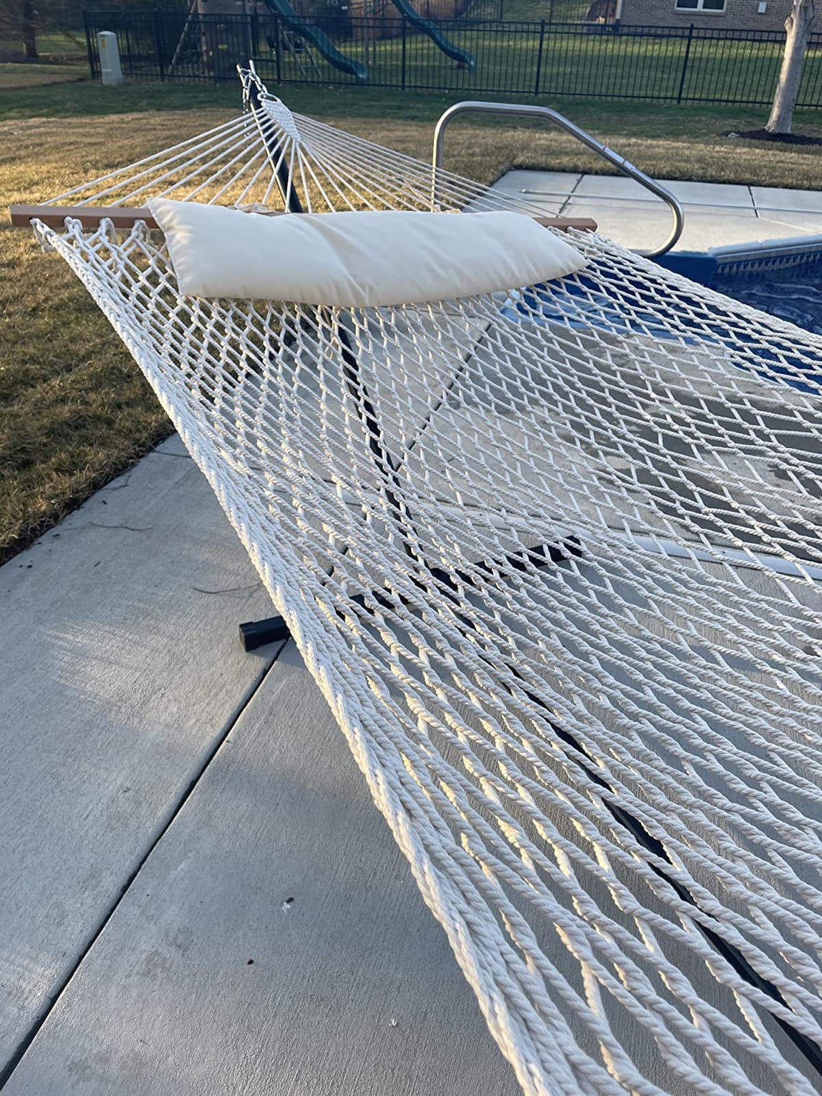 SUNCREAT Double Outdoor Hammock with Stand, Carrying Bag, Dark Gray | Two Person Cotton Rope Hammock with Polyester Pad customer photo 1