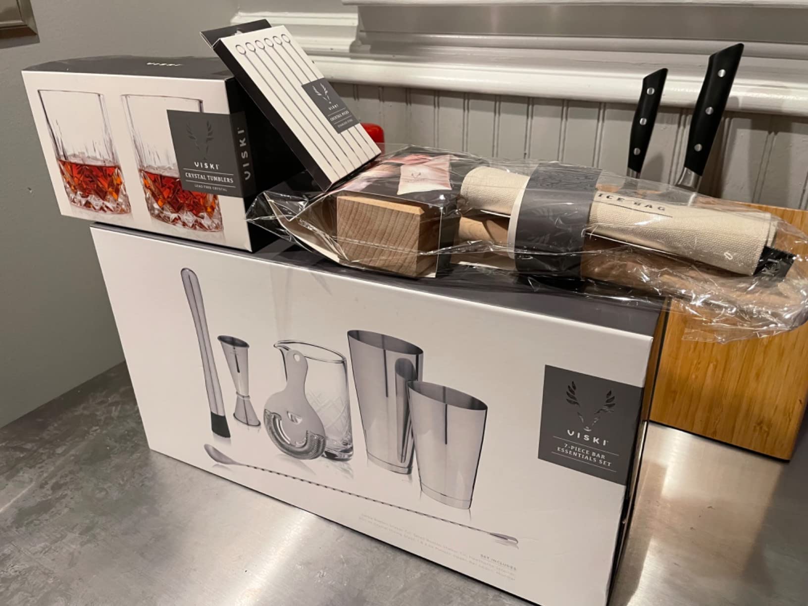 Viski Bartender Kit and Barware Set Includes Boston Cocktail Shakers, Mixing Glass, Jigger, Muddler, Strainer, Bar Spoon, Whiskey Glasses, Ice Bag, Mallet, and Cocktail Picks, Home Bar Gifts, 17-Piece customer photo 1