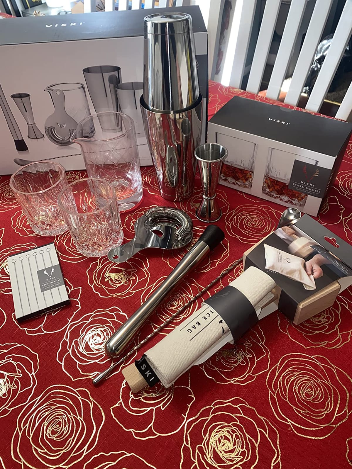Viski Bartender Kit and Barware Set Includes Boston Cocktail Shakers, Mixing Glass, Jigger, Muddler, Strainer, Bar Spoon, Whiskey Glasses, Ice Bag, Mallet, and Cocktail Picks, Home Bar Gifts, 17-Piece customer photo 2