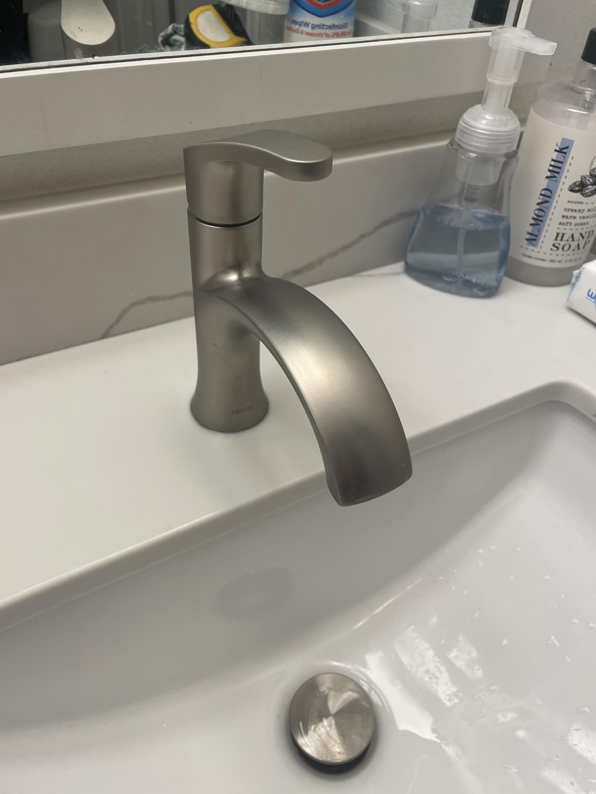 Moen Karis Spot Resist Brushed Nickel One-Handle Single Hole Bathroom Sink Faucet with Optional Deck Plate, 84346SRN customer photo 1