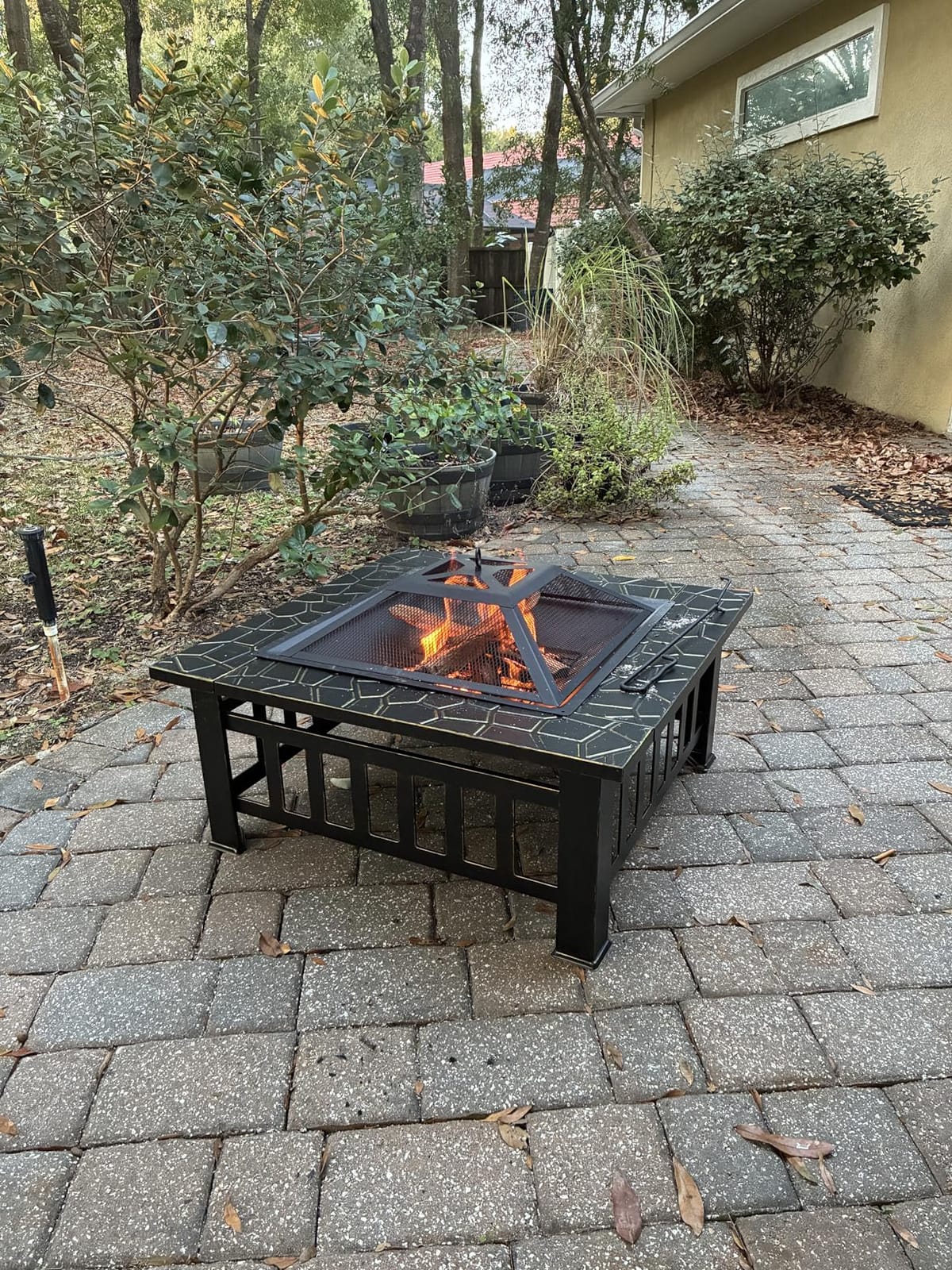 Devoko Outdoor Fire Pit, 32 Inch Firepit Table Metal Outdoor Fireplaces | with Waterproof Cover for Outside Patio Camping (Black) customer photo 2