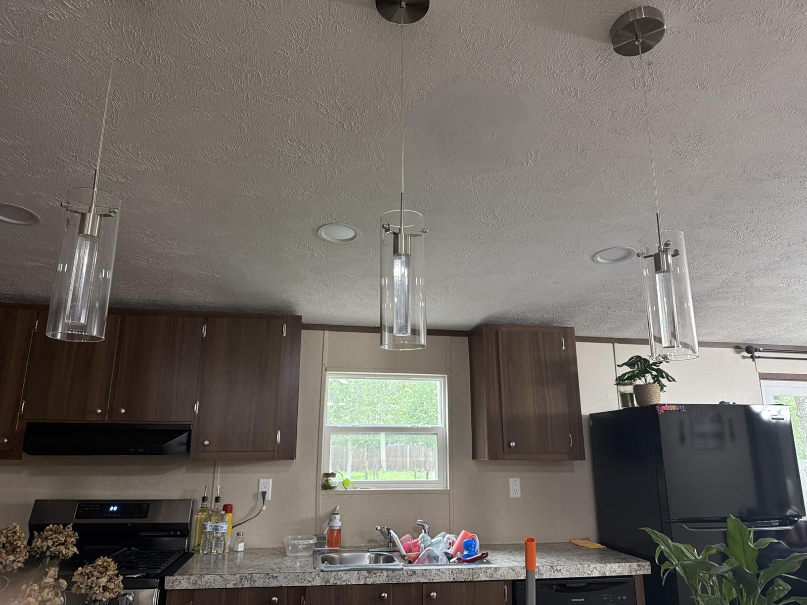 Pendant Ceiling Light Fixture, LED Kitchen Lighting Crystal Pendant Lights Kitchen Island, 1-Light Integrated Kitchen Hanging Light Fixture Modern Island Light with Bubble Glass Three Pack customer photo 2
