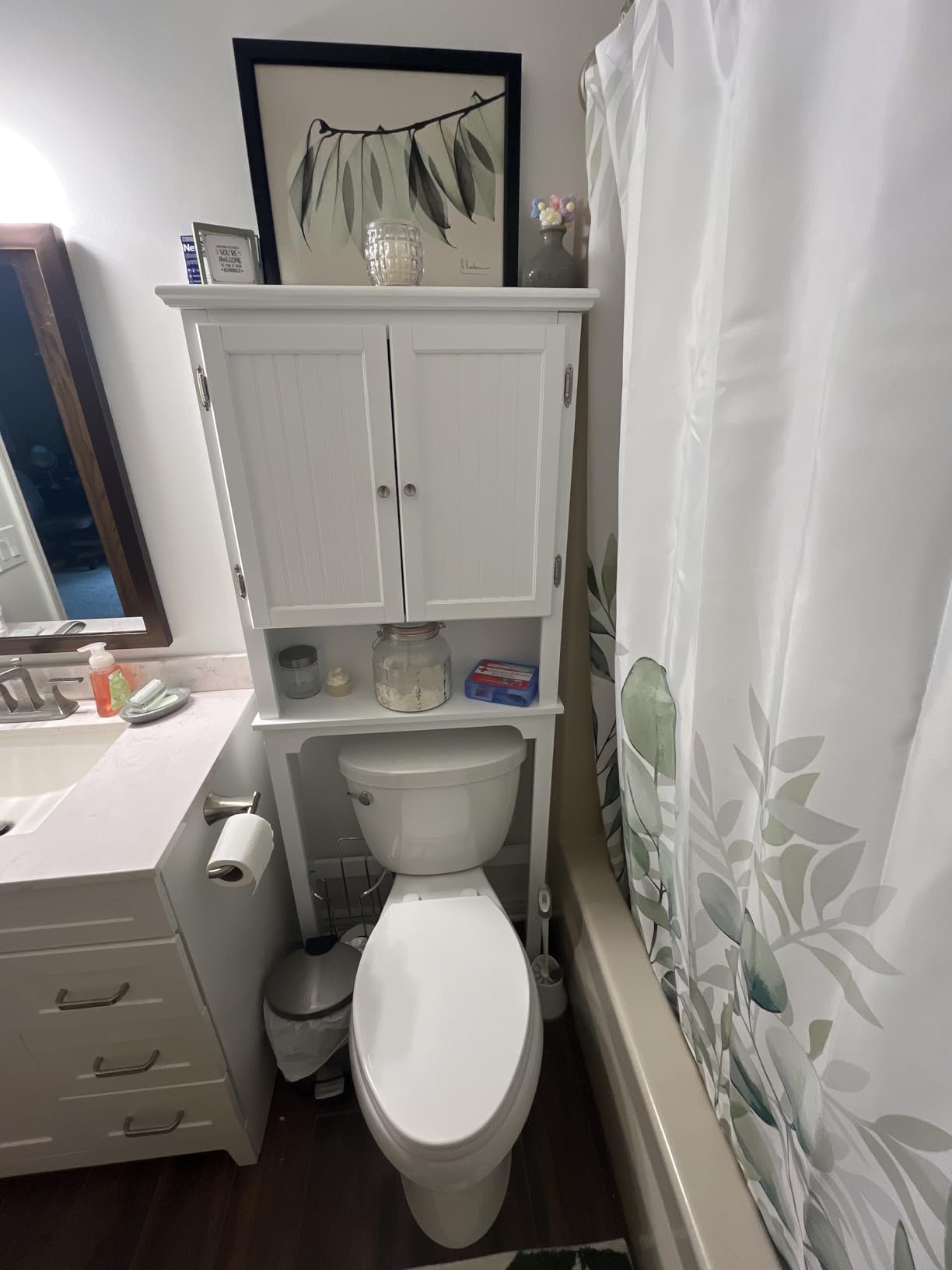UTEX Over The Toilet Storage Cabinet, White Bathroom Organizer with Doors | FSC-Certified MDF, Adjustable Shelves, Anti-Tip Bracket, 34'' Toilet Clearance, Hidden & Open Storage for Toiletries, Towels customer photo 2