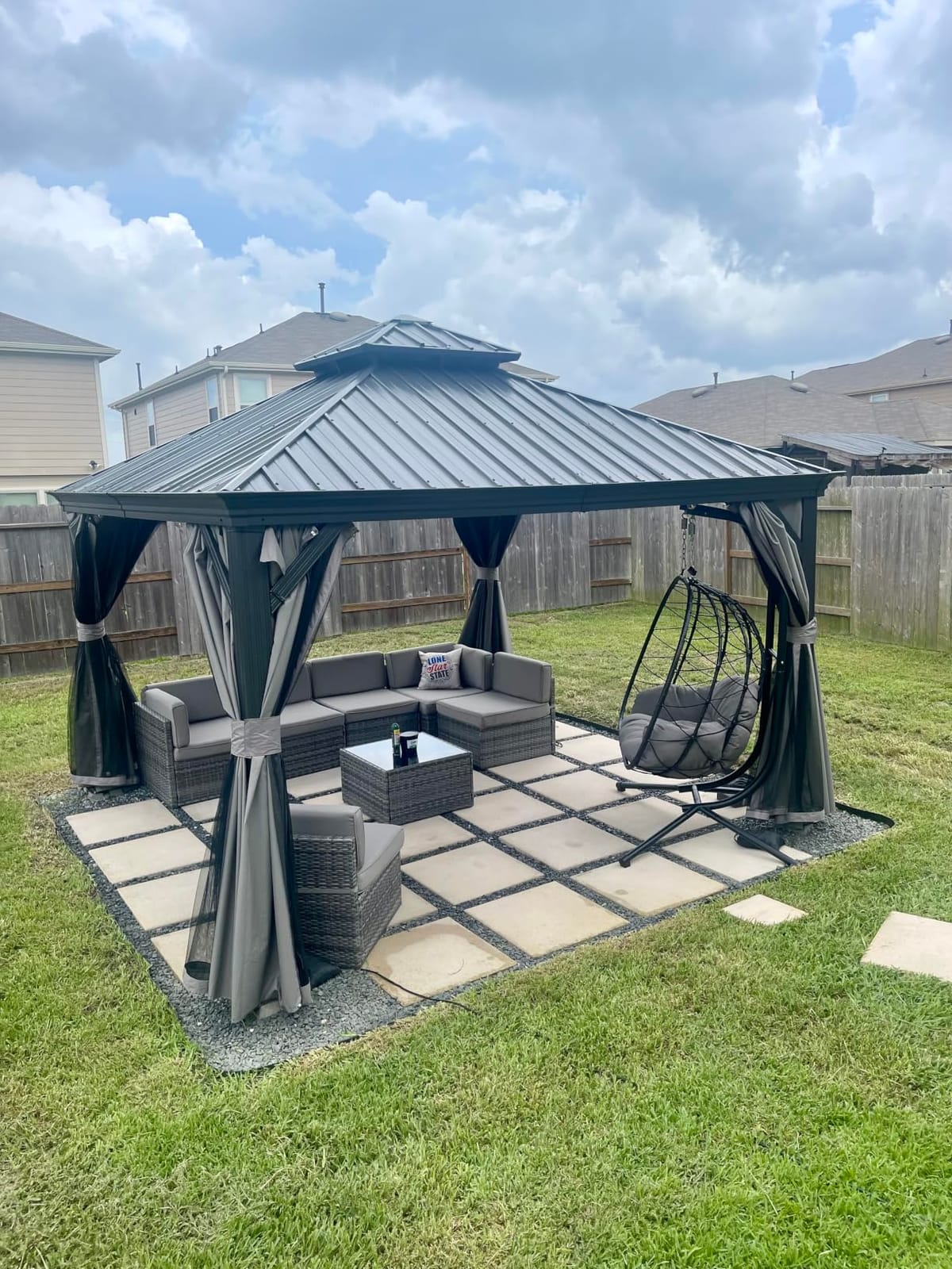Kozyard Alexander 10' x 12' Hardtop Gazebo, Aluminum Frame | Galvanized Steel Double Roof, Outdoor Permanent Pavilion with Curtains and Netting for Patio, Backyard, Lawn, Gray customer photo 1