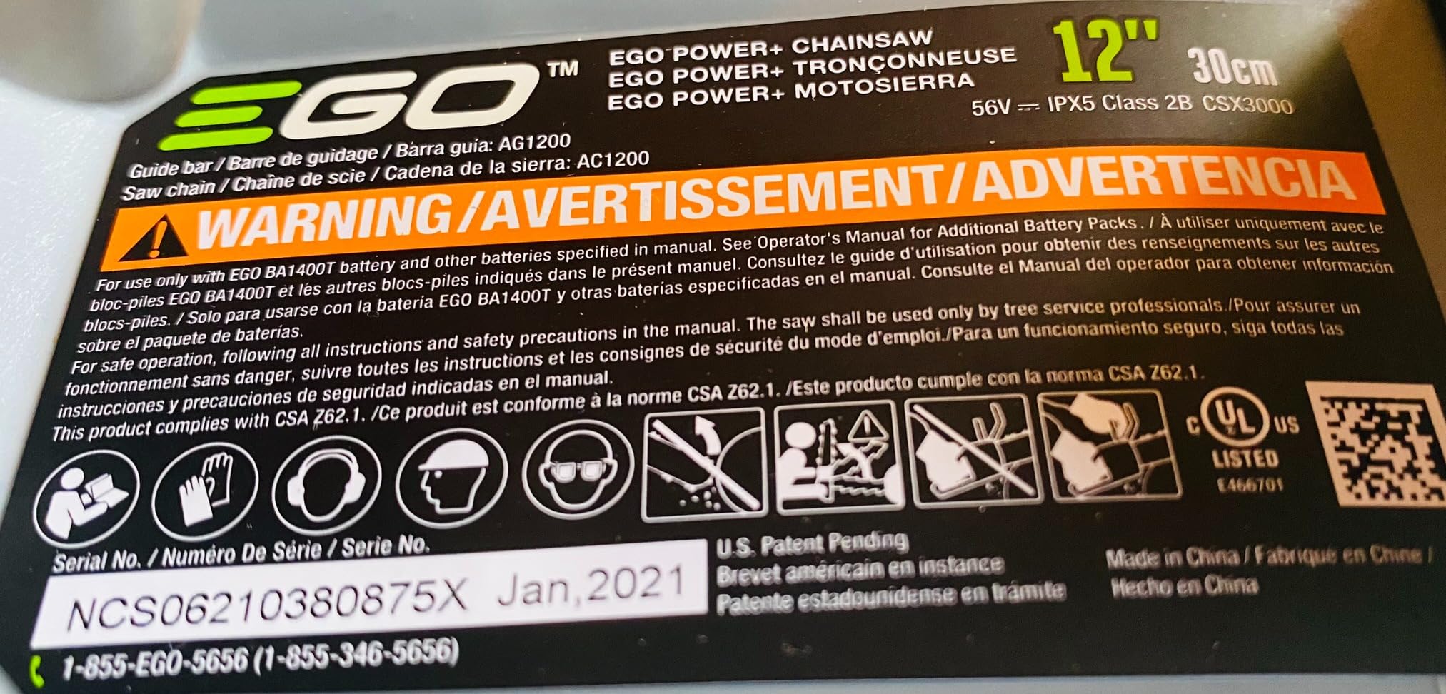EGO Power+ CSX3000 12-Inch 56-Volt Lithium-ion Cordless Commercial Series Top-Handle Chain Saw Bare Tool customer photo 2
