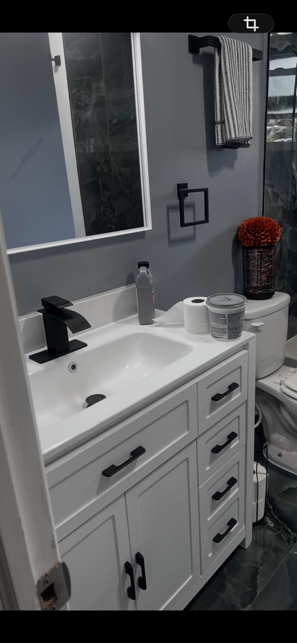 Waterfall Single Handle Bathroom Sink Faucet with Drain Black | Matte Black Vanity Faucet with Pop-up Drain, Ceramic Valve, for 1 or 3 Hole Modern Bathrooms customer photo 1