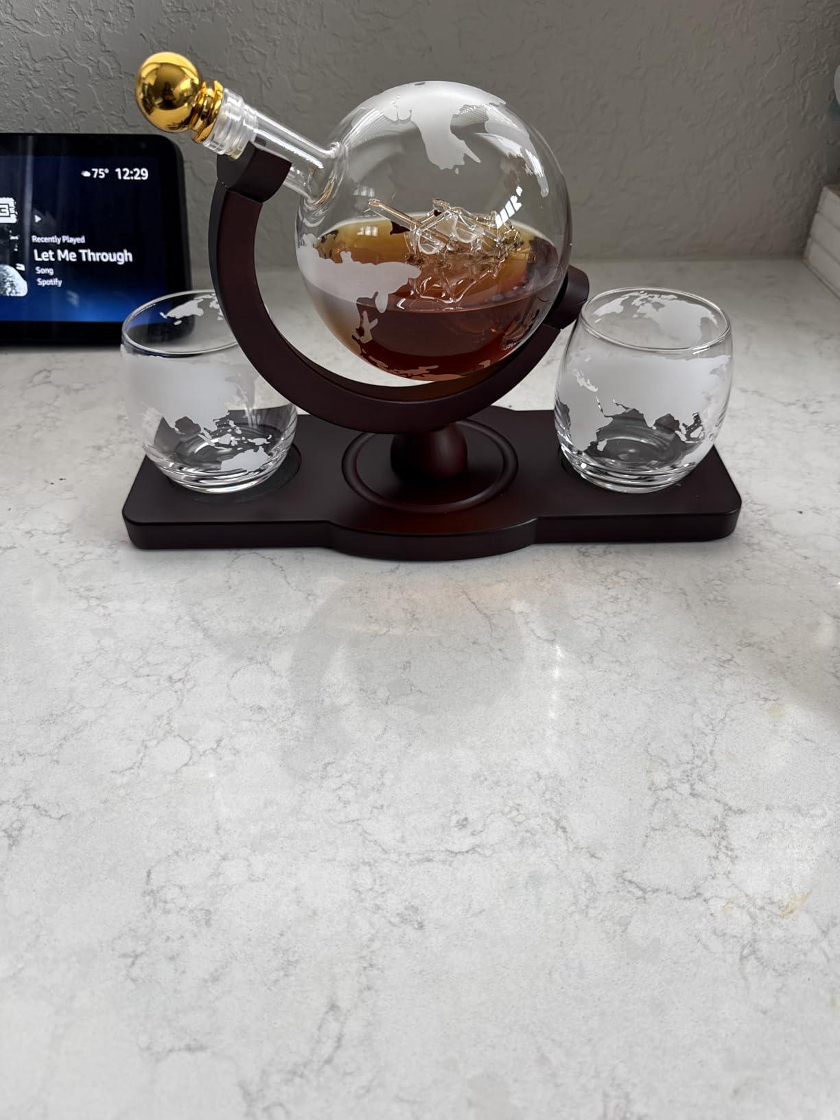 PONPUR Gifts for Men Dad Fathers Day, Whiskey Decanter Globe Set with 2 Ball Stones & 2 Glasses, Anniversary Birthday Gifts for Him Husband Boyfriend Brother, Cool Stuff Gift for Bourbon Scotch customer photo 1