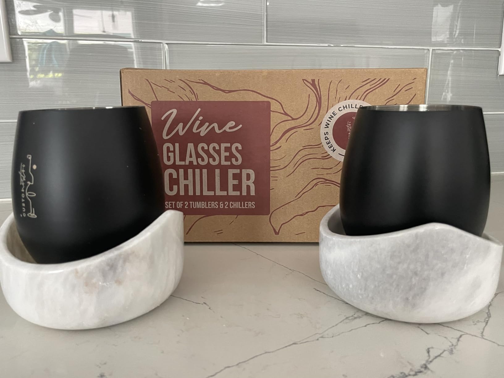 Gusto Nostro Marble Wine Chiller Bucket - 750ml Wine Bottle Cooler and Champagne Chiller for Party, Kitchen, Bar Cart Decor to Chill & Keep Bottles Cold with Unique Wine Lovers Gift Box (White) customer photo 2