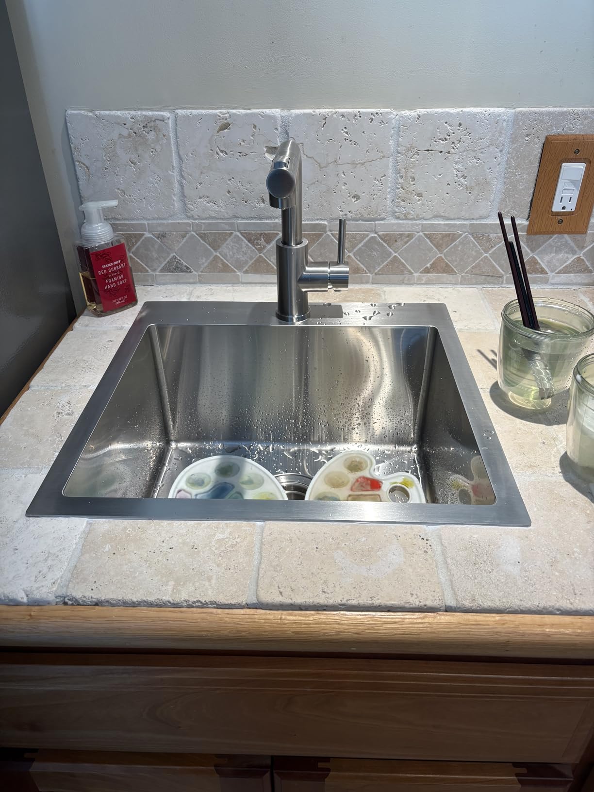 GIMILI Bar Sink Faucet Brushed Nickel Single Hole | Single Handle Hot and Cold Prep Sink Faucet with Pull Down Sprayer Modern customer photo 1