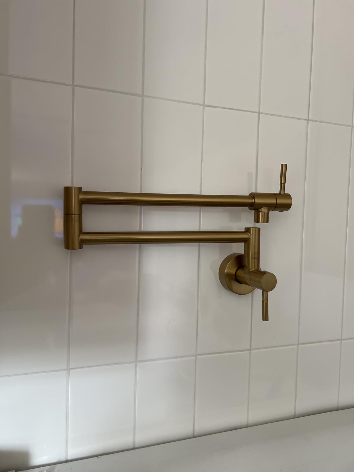 Fransiton Matte Black Pot Filler, Pot Filler Faucet Wall Mount, Brass Folding Stretchable with Double Joint Swing Arm Single Hole Two Handles Kitchen Restaurant customer photo 1