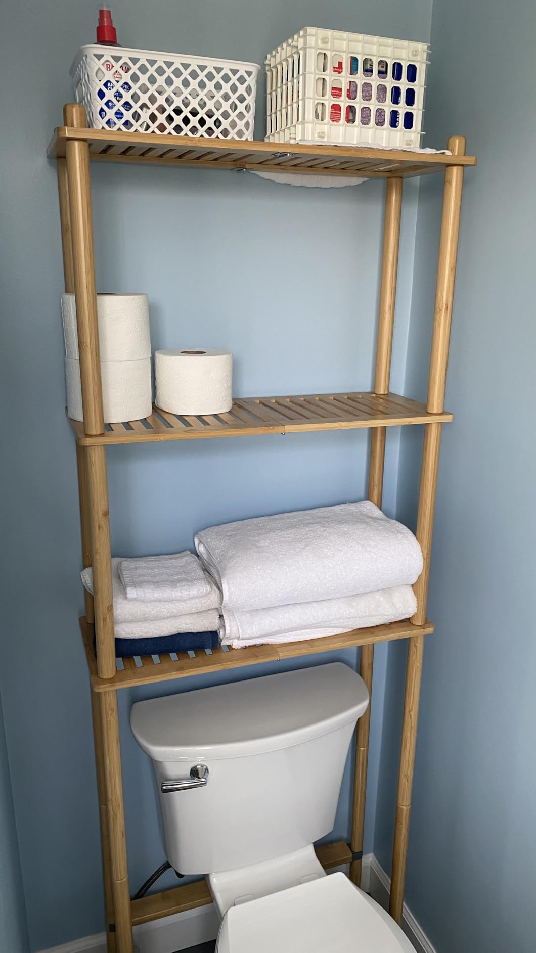 AmazerBath Bamboo Over The Toilet Storage Shelf, 3-Tier Bathroom Over Toilet Organizer Rack, Freestanding Above Toilet Shelf for Bathroom, Laundry, Space Saver, Natural Color customer photo 1