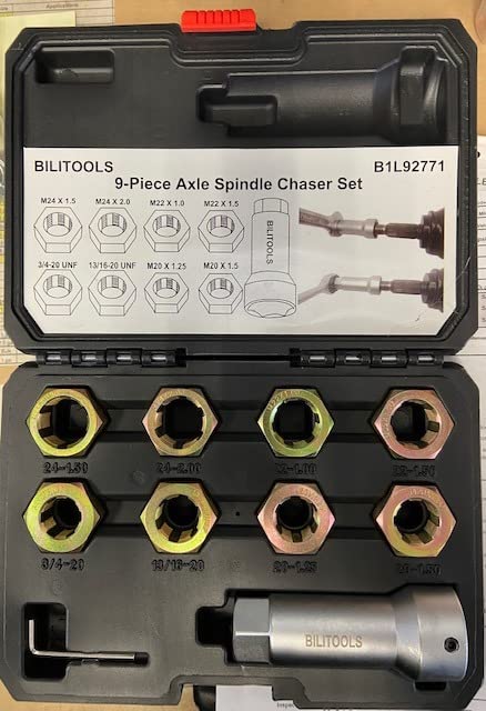 BILITOOLS 10-Piece Axle Spindle and Wheel Stud Thread Chaser Set | Includes M20x1.25, M20x1.5, M22x1.0, M22x1.5, M24x1.5, M24x2.0, 13/16