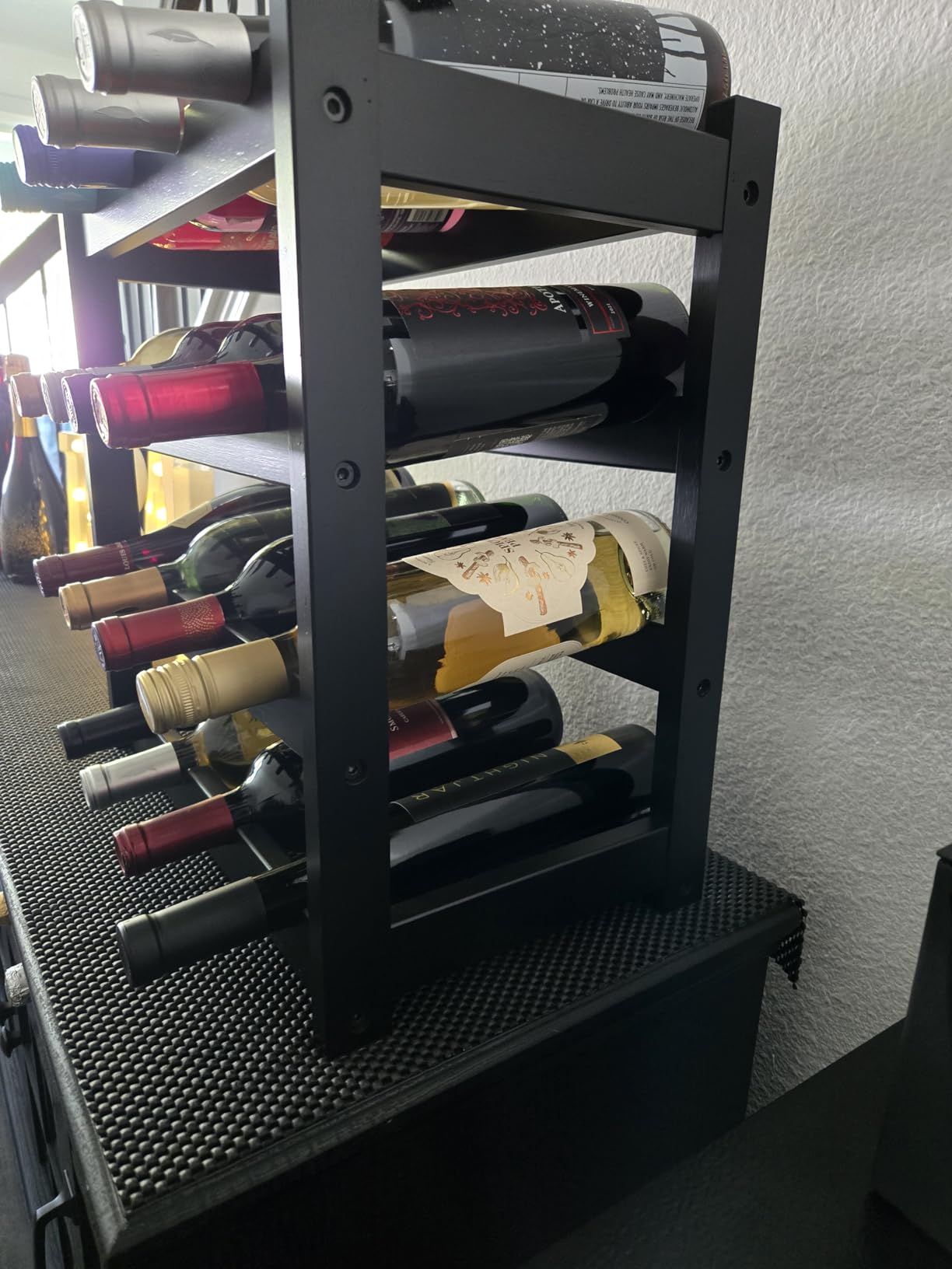 VASMIA Bamboo Wine Rack, Sturdy and Durable Wine Storage Cabinet Shelf, Wine Racks Countertop for Pantry,Kitchen,3-Tier 12 Bottles Wine Rack Black customer photo 1