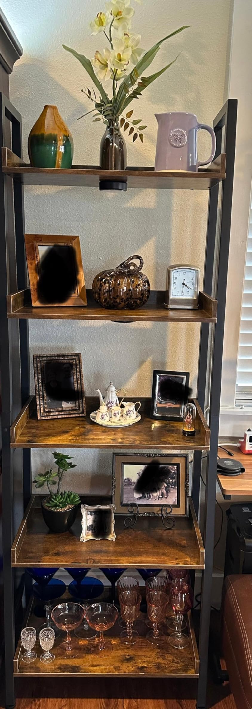 ASTARTH 5-Tier Ladder Shelf, 67 Inch Tall Open Floor Standing Bookshelf | Wooden Display Shelves with Metal Frame, for Living Room, Home Office, Rustic Brown customer photo 2