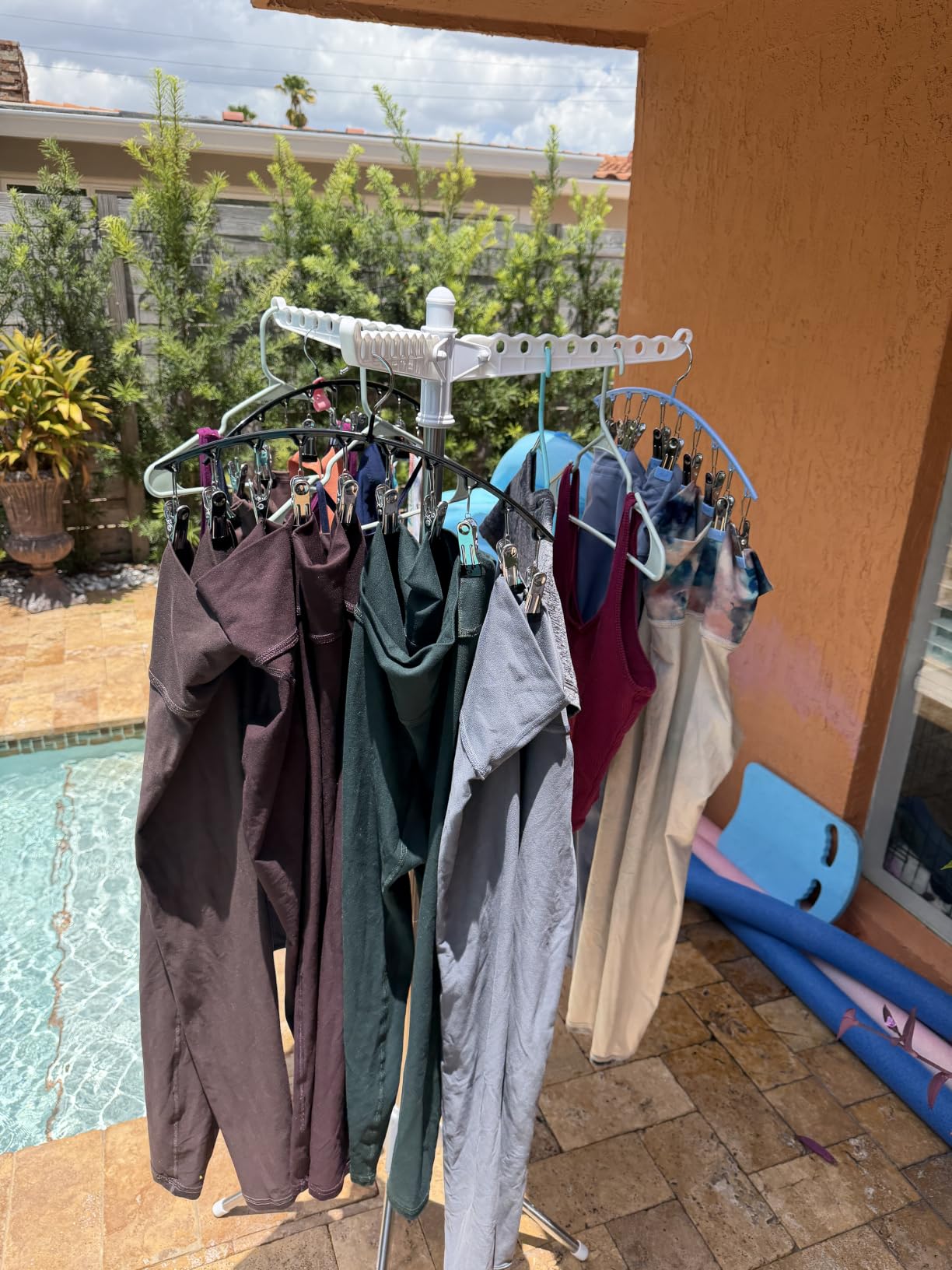 SONGMICS Clothes Drying Rack, 61.6-Inch Drying Rack, 3 Rotatable Arms, for Hangers, 4 Legs, Steel, Stainless Steel, PP Plastic, ABS, for 27 Pieces of Clothes, Blue, BUNJI Collection ULLR510Q01 customer photo 2
