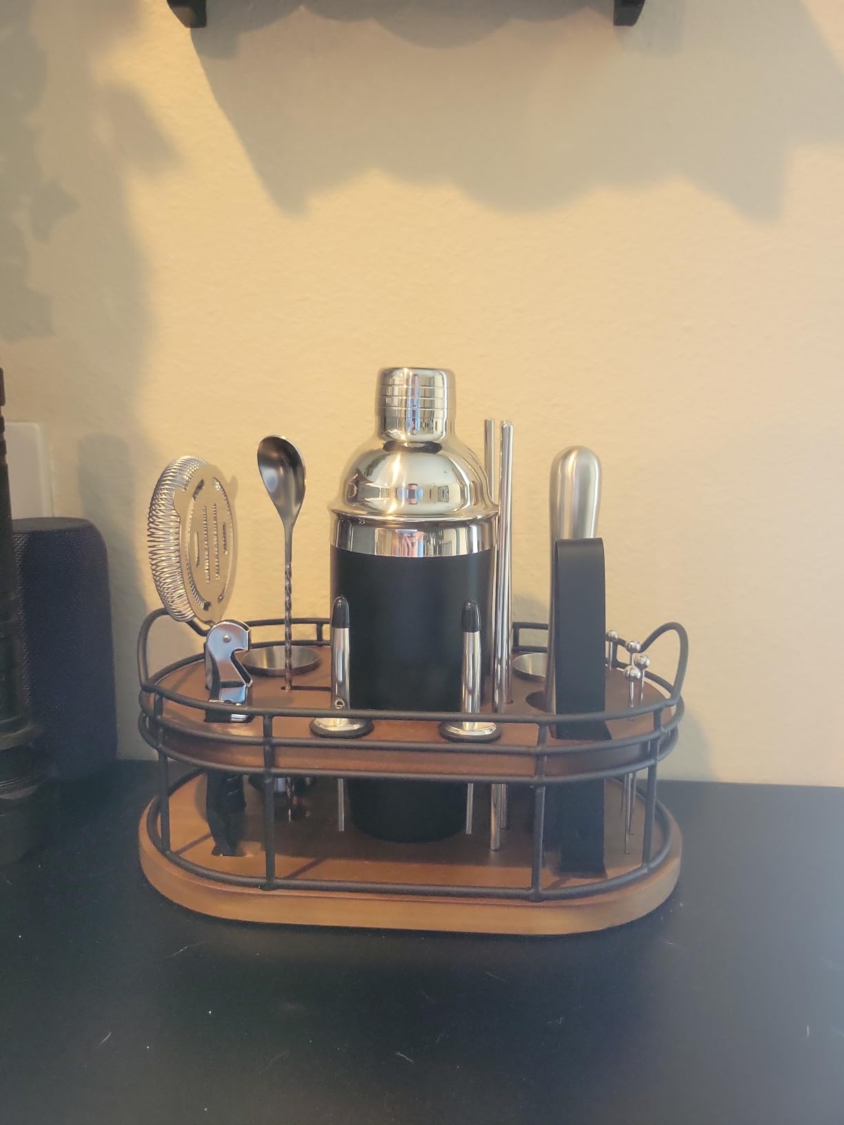 Home Hero Bartender Kit - 22-Piece Cocktail Shaker & Bar Tool Set - Wooden Stand Display & Bar Cart Accessories - Recipe Book & Housewarming Gifts - 22-Pc, Silver customer photo 1