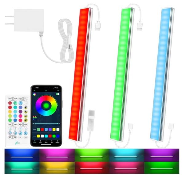 Benreom 3 Pack RGB Under Cabinet Lights with App and Remote Control | Dimmable Plug-In LED Light Bars for Kitchen Cabinets, Counters, Workbenches and Desks customer photo 2
