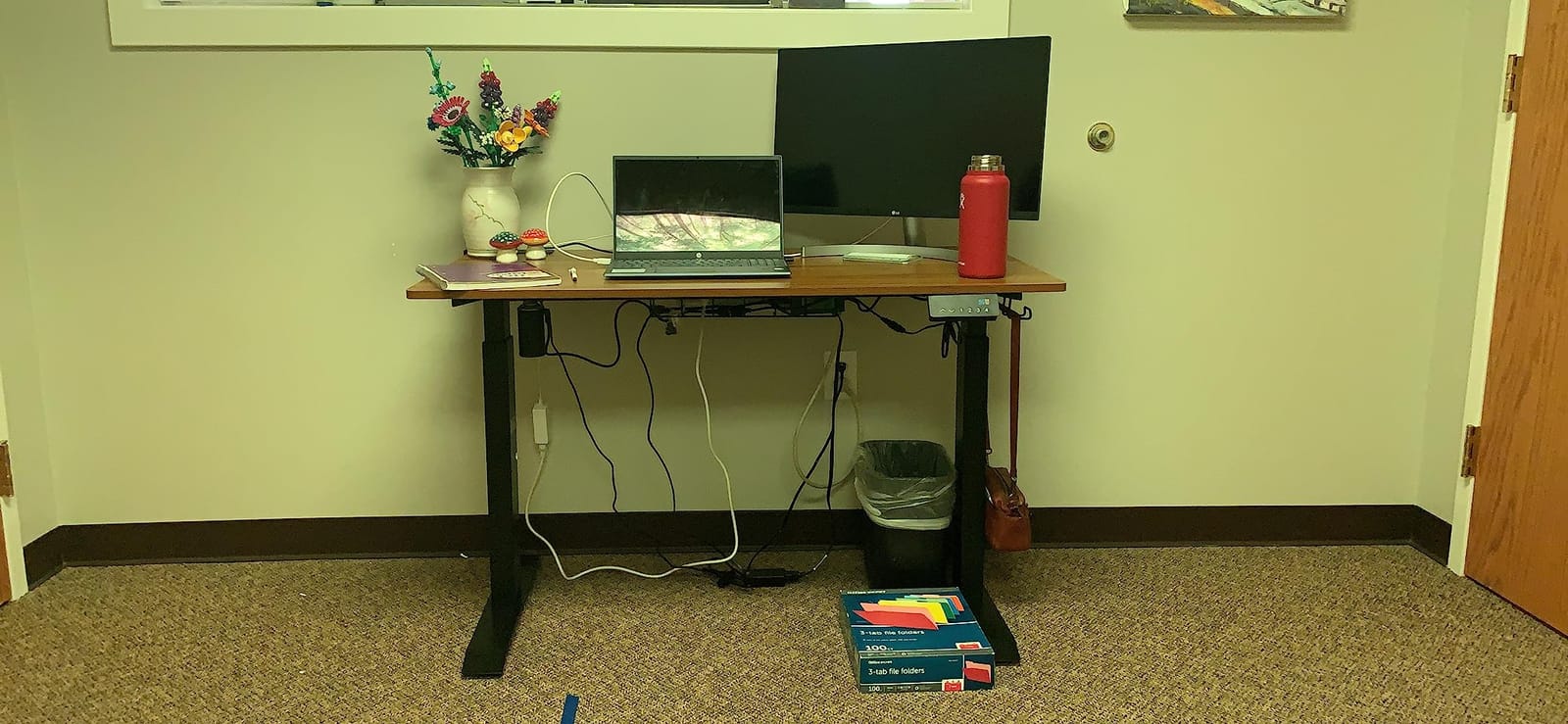 SHW 55 x 28 Electric Height Adjustable Standing Desk w/Drawer, White | w/ Memory Presets and Cable Management | Drawer with adjustable compartments | Hanging Hooks customer photo 2