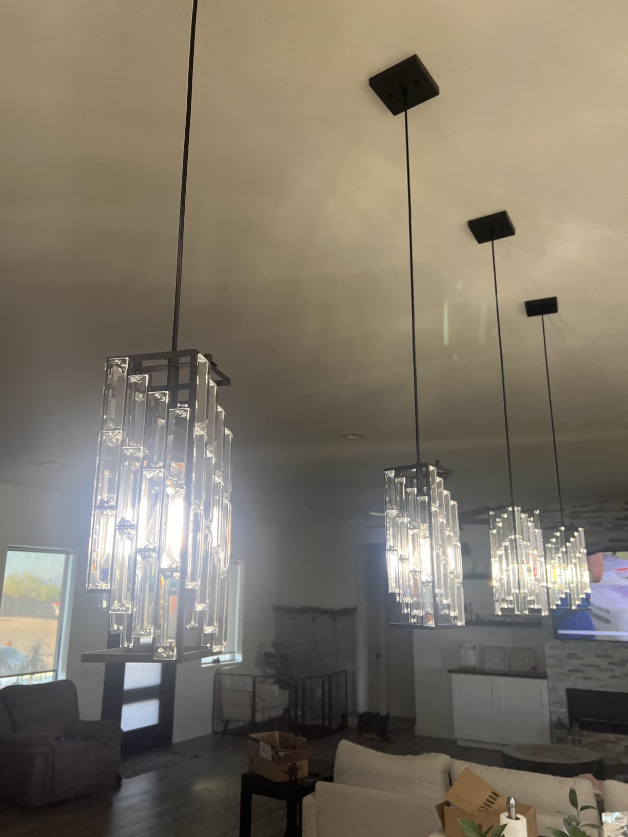Chrome Pendant Lighting Modern Pendant Light, Mini Crystal Chandeliers, Adjustable Pendant Light Fixture for Kitchen Island Dining Room Bedroom (3 Pack) customer photo 2