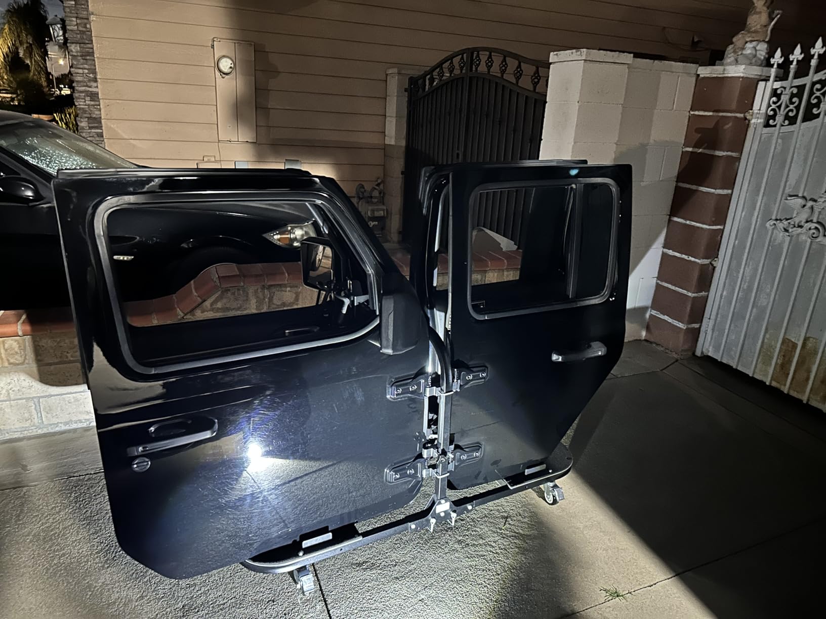 EZ4X4 Aluminum Black 4 Door Folding Rolling Door Cart, Storage Door Rack Holder Stand fits Jeep Wrangler JL JLU JK JKU TJ YJ and Gladiator JT Patented customer photo 1
