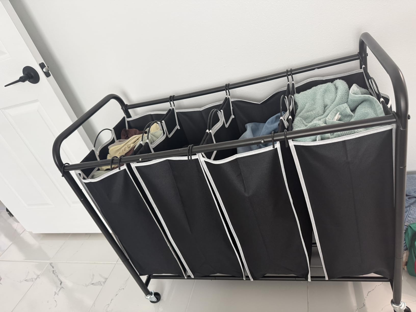 ROMOON Laundry Hamper Sorter Cart, 4-Section Organizer with Lockable Wheels | Heavy-Duty 180L Rolling Laundry Basket with Removable Bags for Dirty Clothes in Laundry Room or Small Spaces, Multicolor customer photo 2
