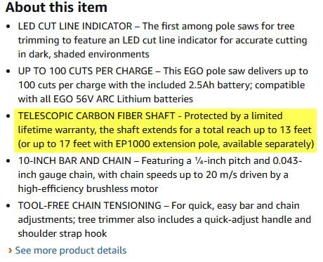 EGO Power+ Pole Saw for Tree Trimming, Cordless Electric Pole Saw with Telescopic LED Cut Line Indicator, Includes 56V 2.5Ah Battery and Charger - PS1001 customer photo 2