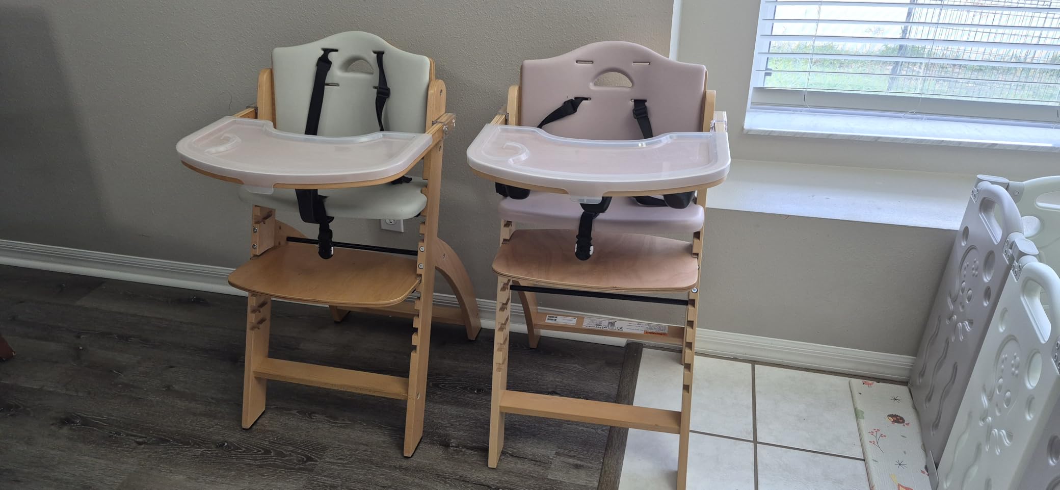 Abiie Beyond Junior Convertible Wooden High Chair with Removable Tray | 3-in-1 Adjustable Highchair for Babies & Toddlers, Fits 6 Mos to 250 lbs, Water-Resistant, Natural Wood w/ Grey Cushion customer photo 1