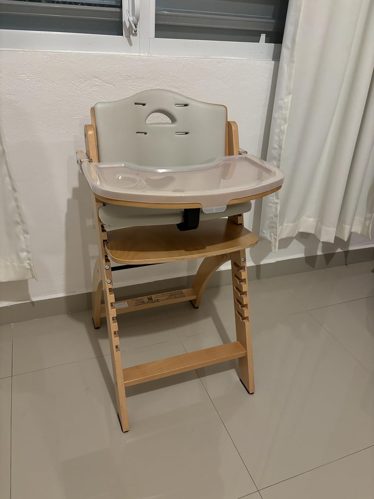 Abiie Beyond Junior Convertible Wooden High Chair with Removable Tray | 3-in-1 Adjustable Highchair for Babies & Toddlers, Fits 6 Mos to 250 lbs, Water-Resistant, Natural Wood w/ Grey Cushion customer photo 2