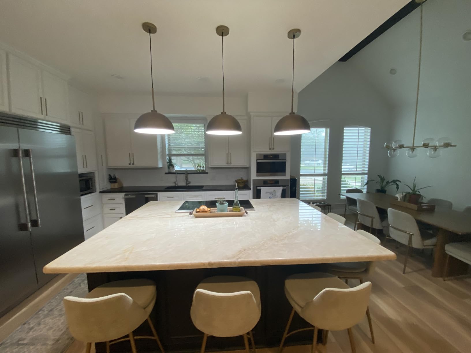 Nathan James Percy Modern 2-Light Pendant Island Light Fixture, Brass Hanging Lights with Gold Metal Shade and Adjustable Cord, for Kitchen, Living Room, Vintage Brass customer photo 1