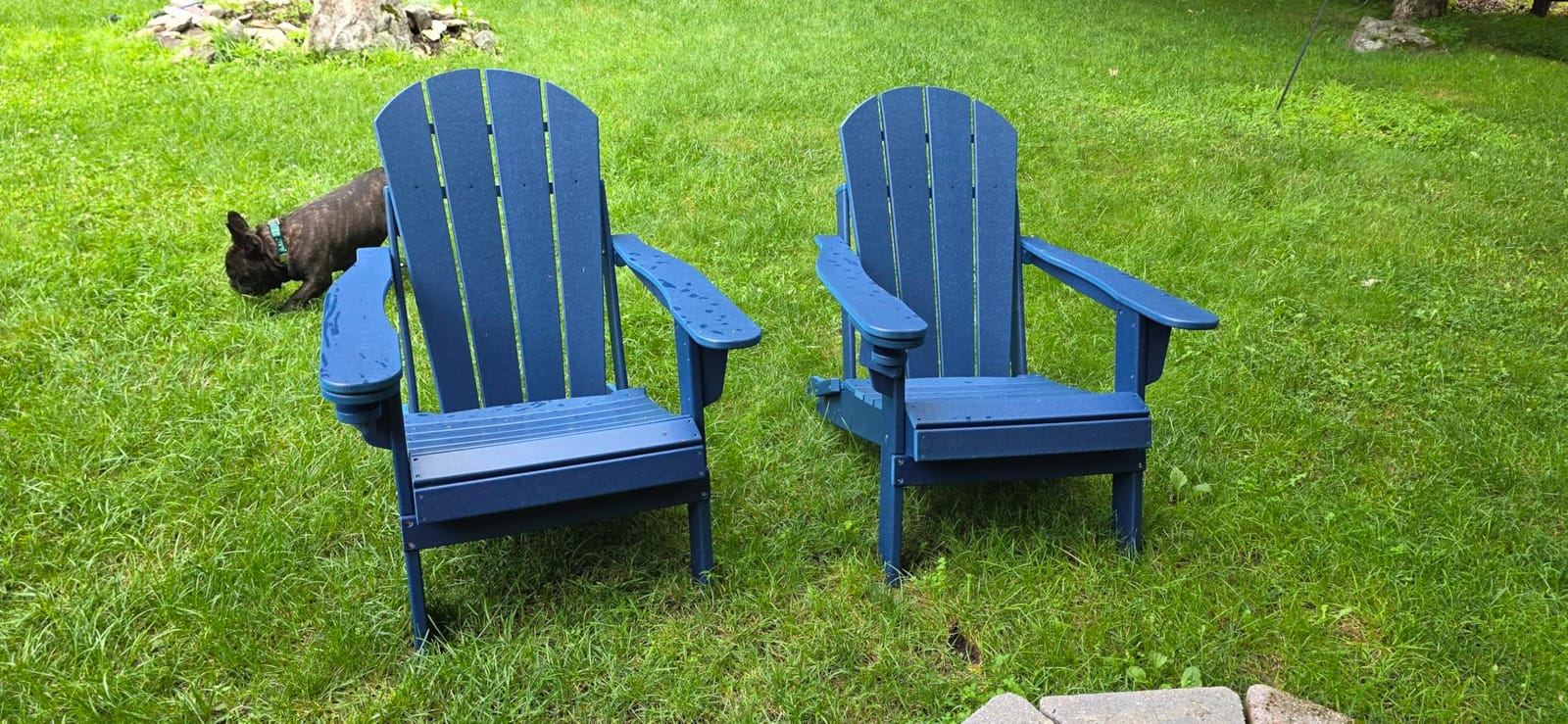 GREENVINES Folding-Adirondack-Chairs Set of 2, HDPE All Weather, Blue | Hidden Cup Holder | 5