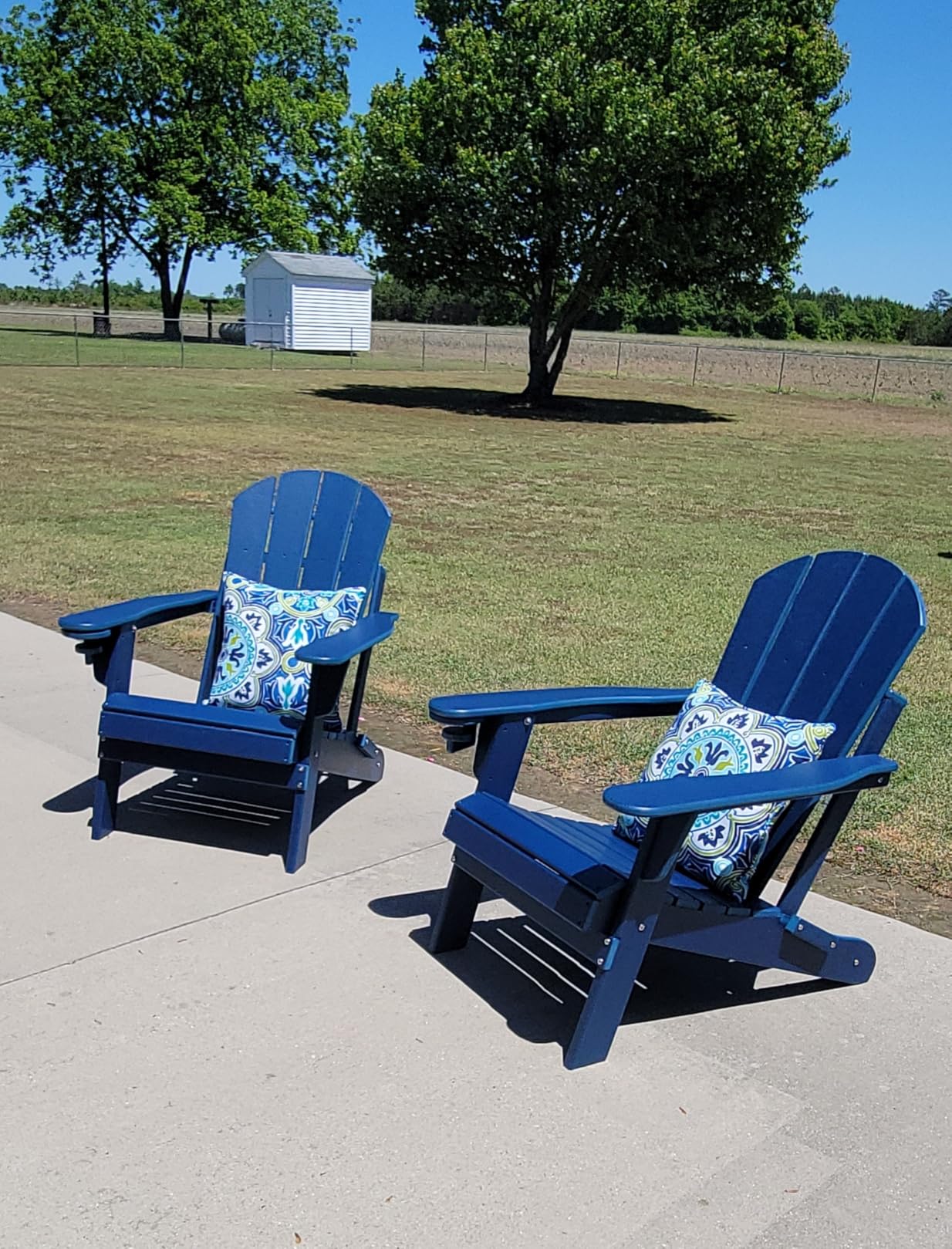GREENVINES Folding-Adirondack-Chairs Set of 2, HDPE All Weather, Blue | Hidden Cup Holder | 5